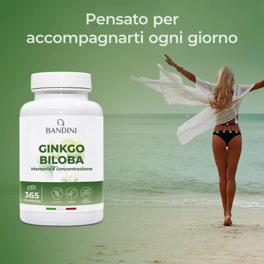 Bandini Ginkgo Biloba 6.000mg 365 Compresse Estratto 50:1 Integratore Nootropico Vegan