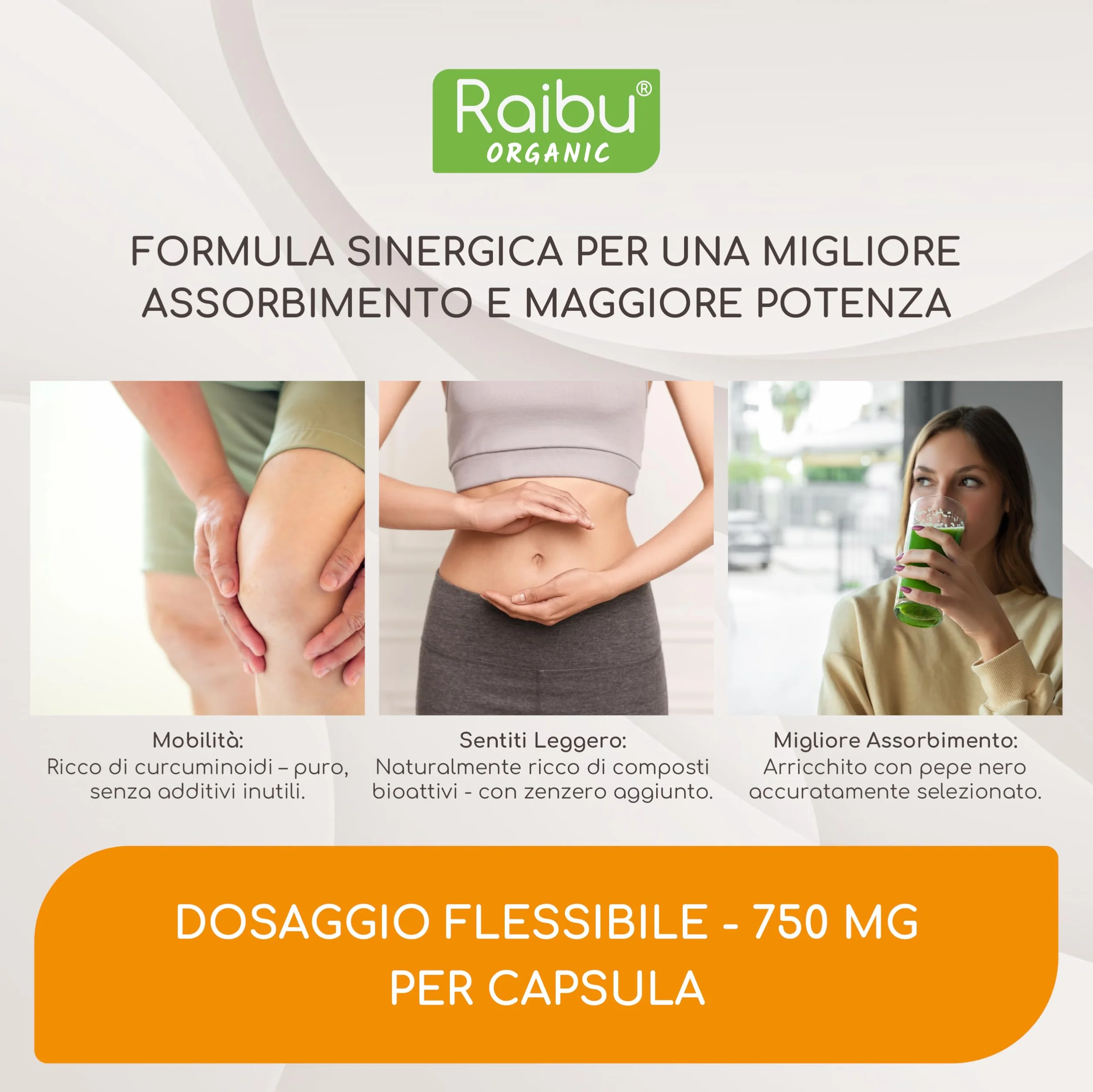 Raibu Curcuma Capsule 1500mg con Piperina e Zenzero Biologico - 180 Capsule - Integratore ad Alto Dosaggio - Vegan, Senza OGM