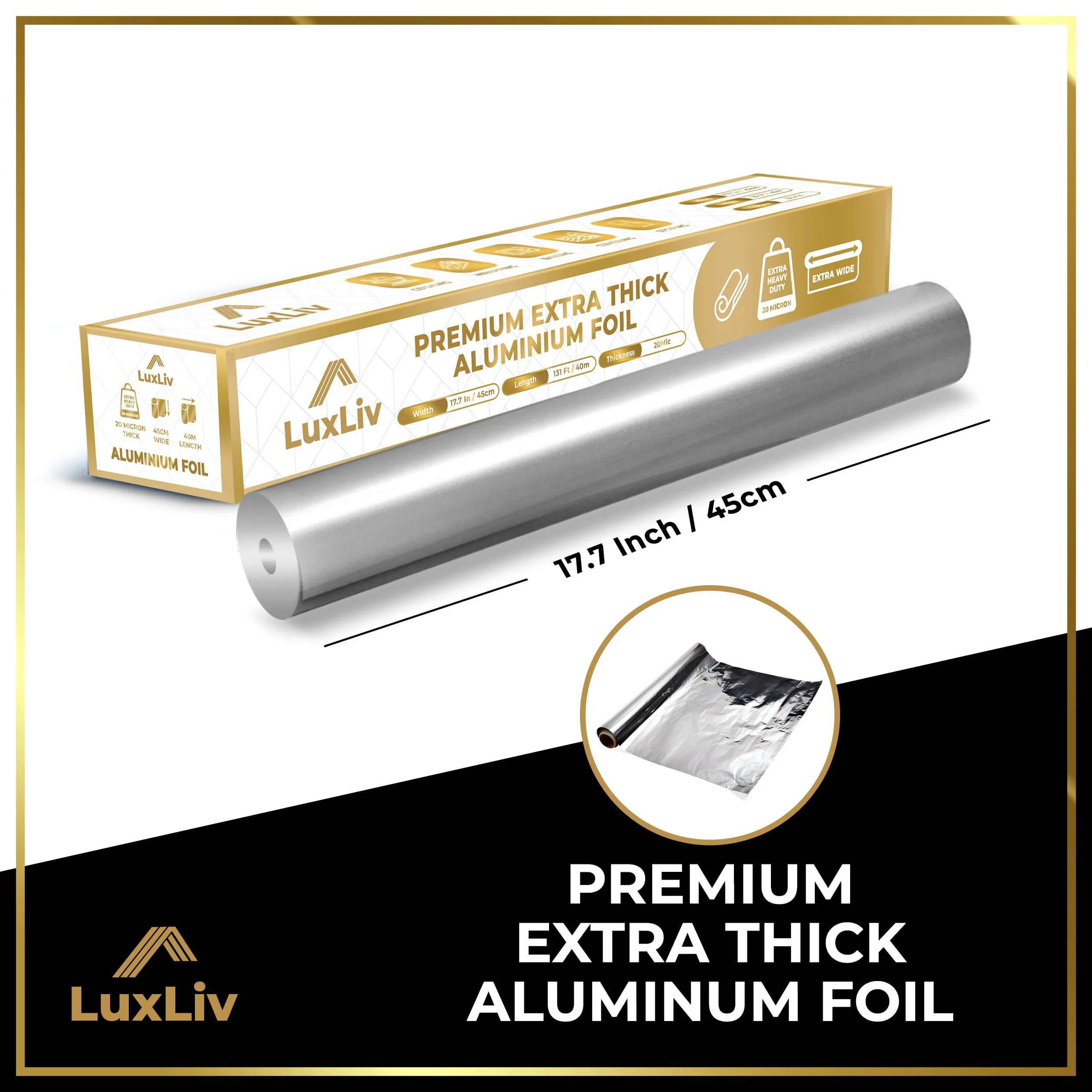 Rotolo Alluminio 45,7 cm x 40 m 5 Micron Spessore 17,9 mq Grado Commerciale Extra Spesso