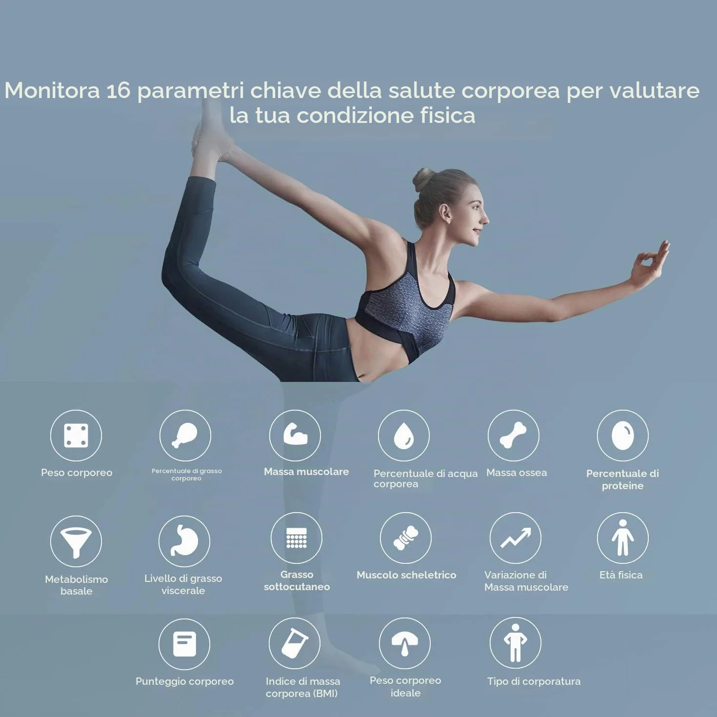 Amazfit Smart Scale Bilancia Pesapersone Impedenziometrica 16 Indici di Misurazione Massa Grassa App iOS Android
