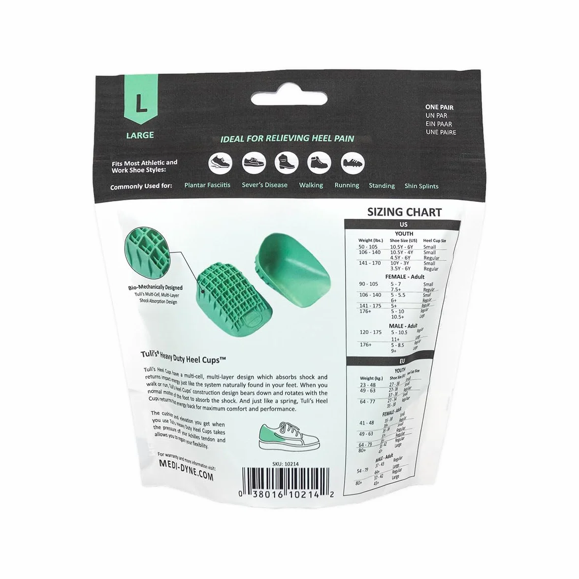 Tuli's Heavy Duty Heel Cups – Talloniere per Sperone Calcaneare – Rinforzate per Fascite Plantare e Malattia di Sever – Solette per il Tallone ad Elevato Assorbimento degli Urti, 1 Paio, Medio
