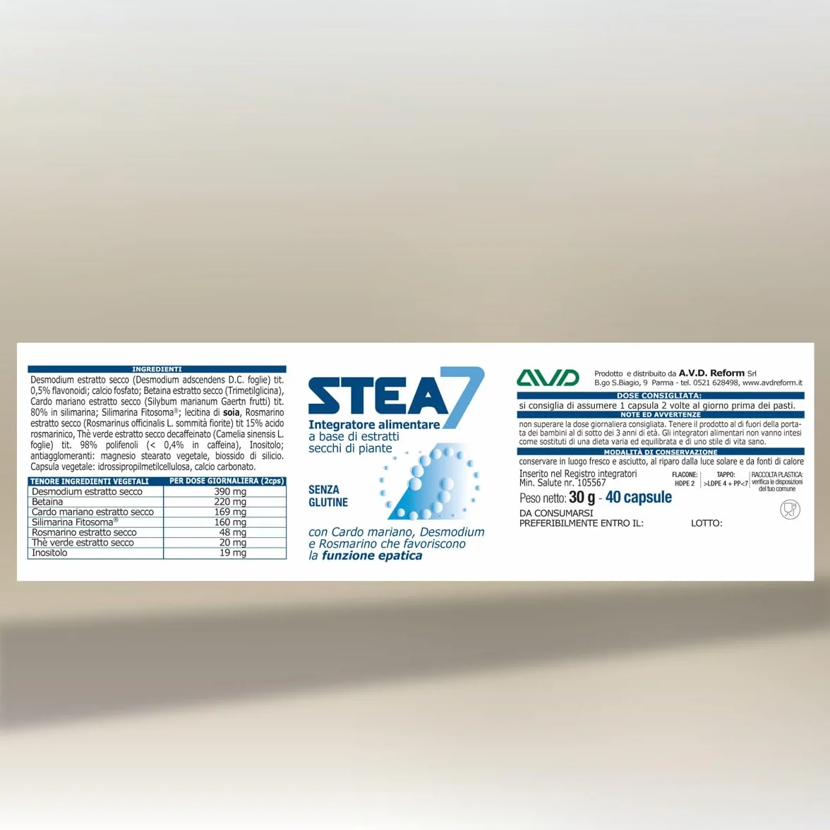 AVD REFORM Stea7 Integratore alimentare funzionalità epatica 40 capsule Prodotto in Italia
