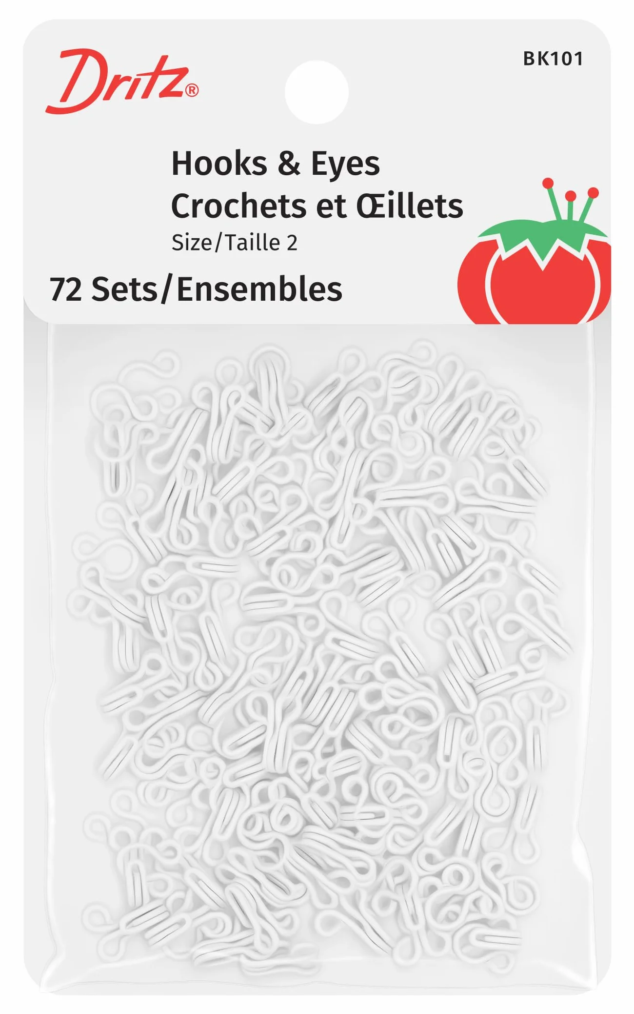 Dritz Hooks & Eyes White Elementi di Fissaggio, Size 2, 72 Sets