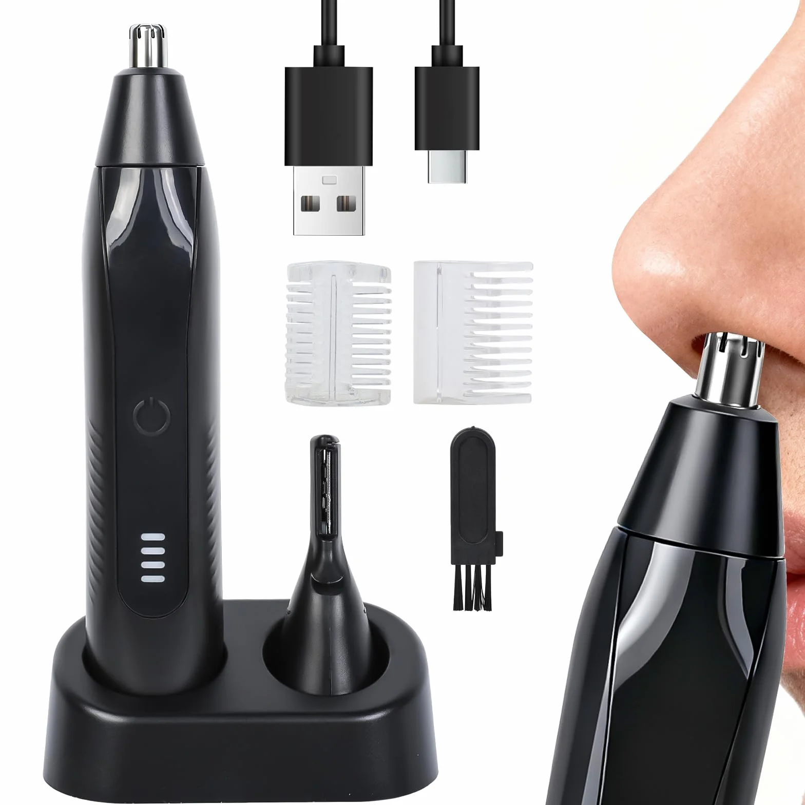Cozary Taglia Peli Naso e Orecchie, Taglia Peli Naso, 2in1, USB Ricaricabile, Autonomia 80 min, Tagliacapelli Indolore per Trimmer e orecchie e Sopracciglia e Viso, Adatto a Uomini E donne