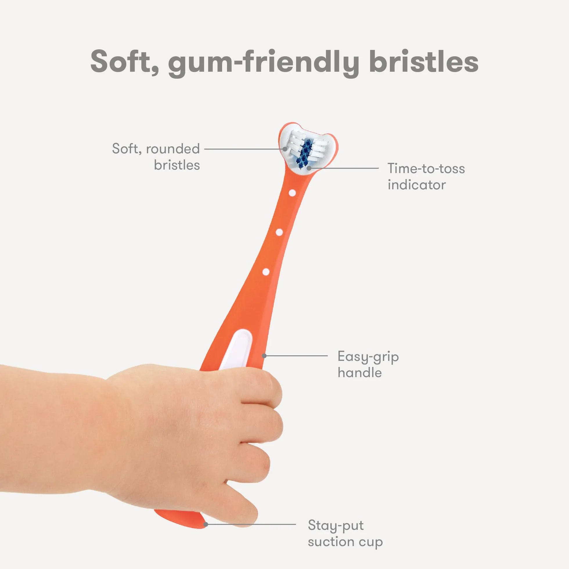 Frida Baby ToothHugger Spazzolino Bambini Triangolare – Testina 3 Lati per Pulizia Completa, Setole Morbide con Indicatore di Usura – Rosa, dai 12mesi