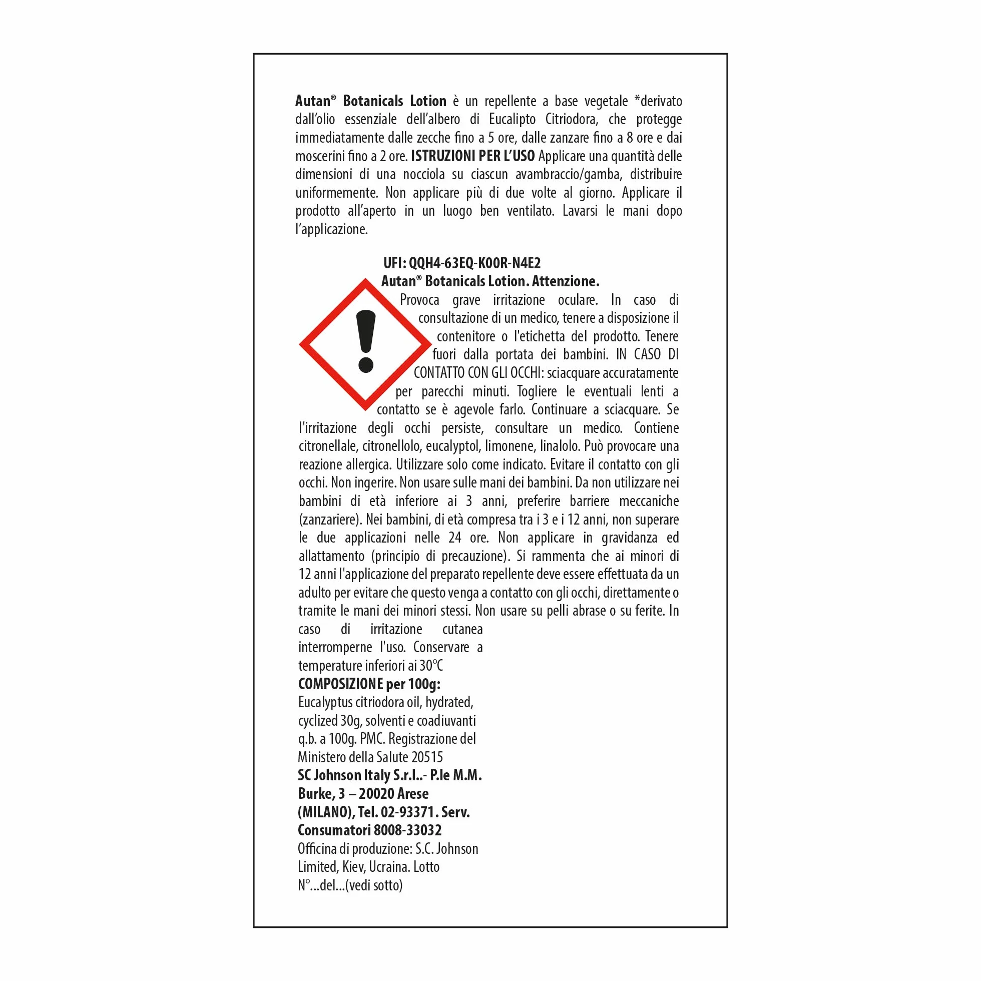 Autan Botanicals Lotion Repellente Insetti Antizanzare Olio di Eucalipto 50 ml