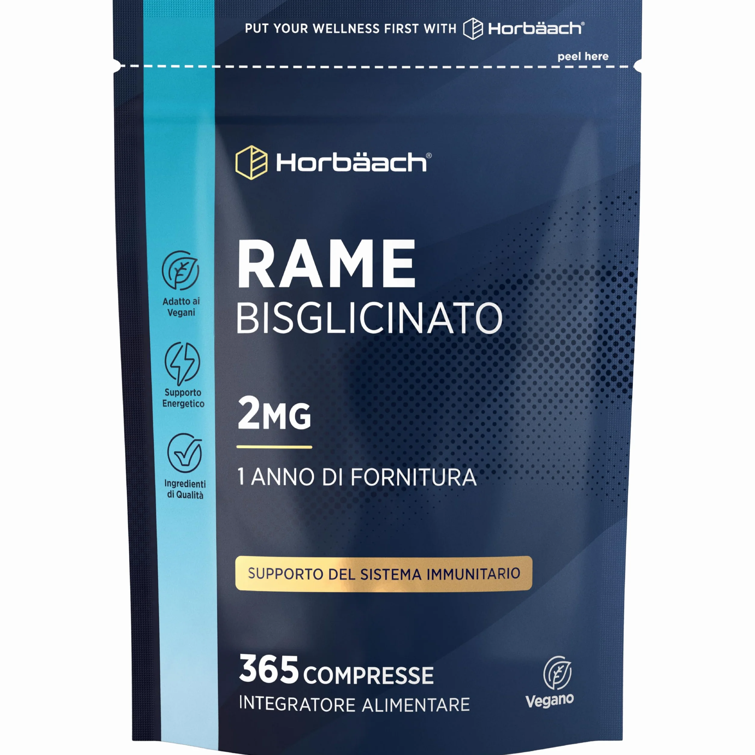 Rame Integratore 2mg | 365 Compresse Vegane per 1 Anno | Alternativa a Rame Integratore Capsule | Integratore Alimentare ad Alto Dosaggio | Chelated Copper Supplement | di Horbaach