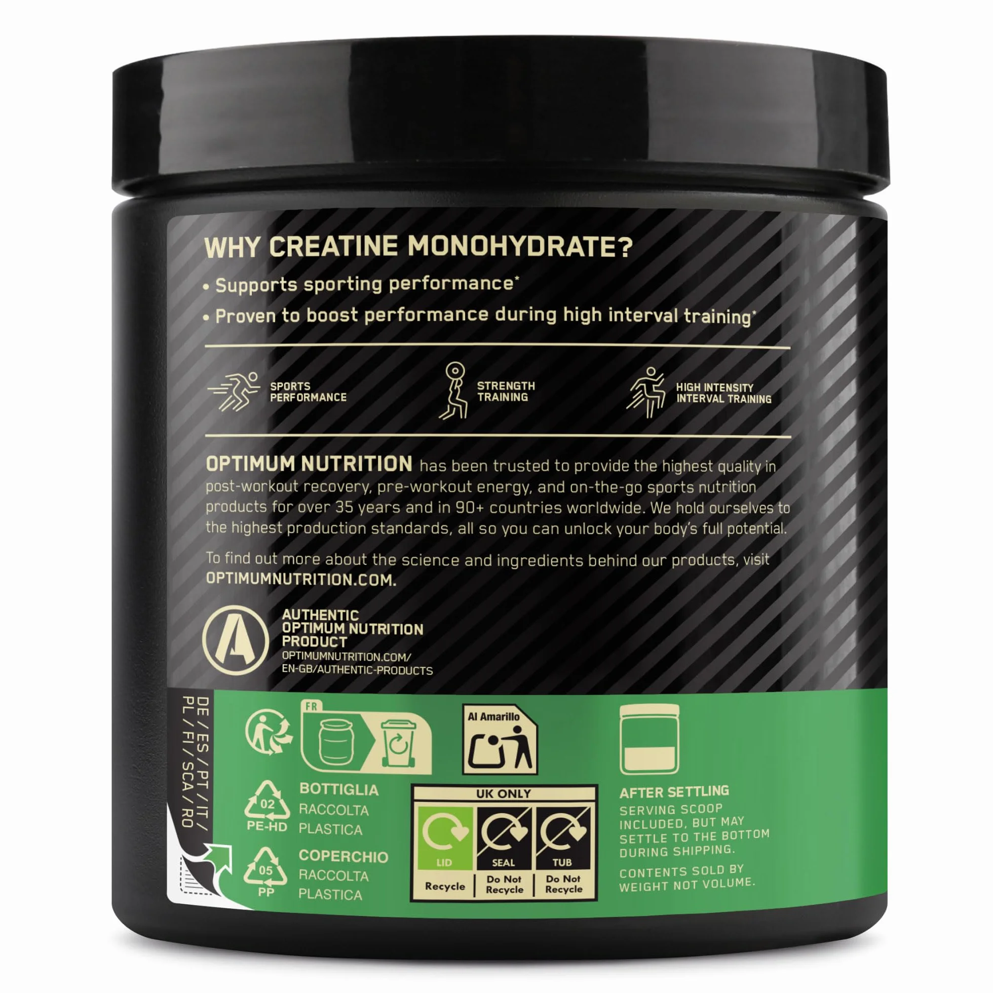 Optimum Nutrition Creatina Micronizzata in Polvere, Gusto Arancia, 247.5g, 55 Porzioni