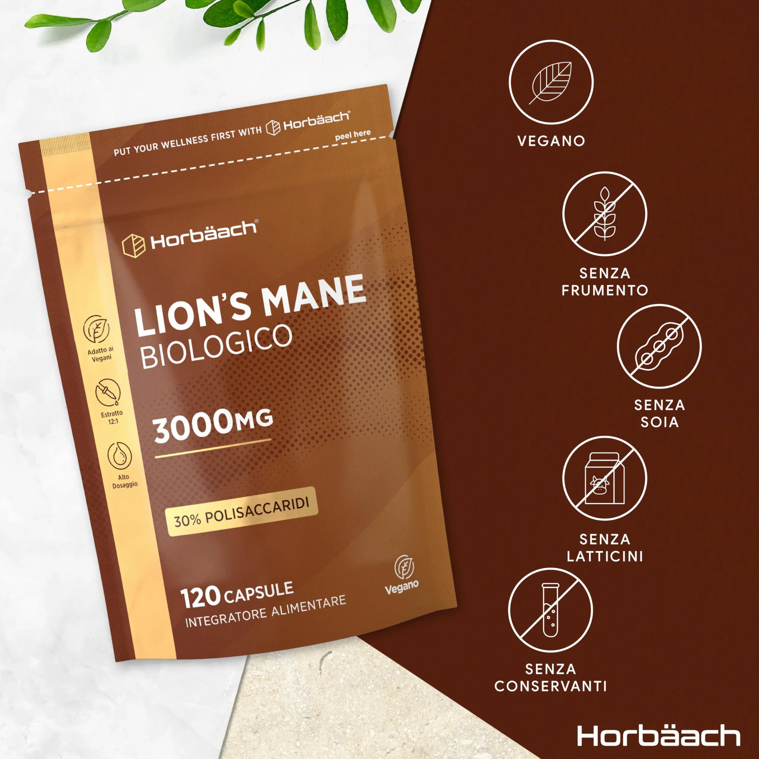 Lions Mane Bio 3000 mg | 120 Capsule Vegane | Hericium Erinaceus | Criniera di Leone Fungo Integratore | Estratto di Funghi ad Alto Dosaggio | Mushroom Supplement | Horbaach