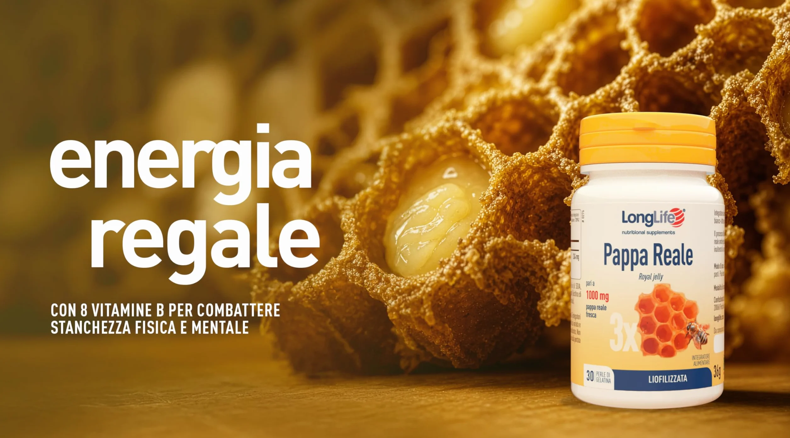 LongLife® Pappa Reale Liofilizzata 1000 mg 3% 10-HDA Antiossidante Senza Glutine