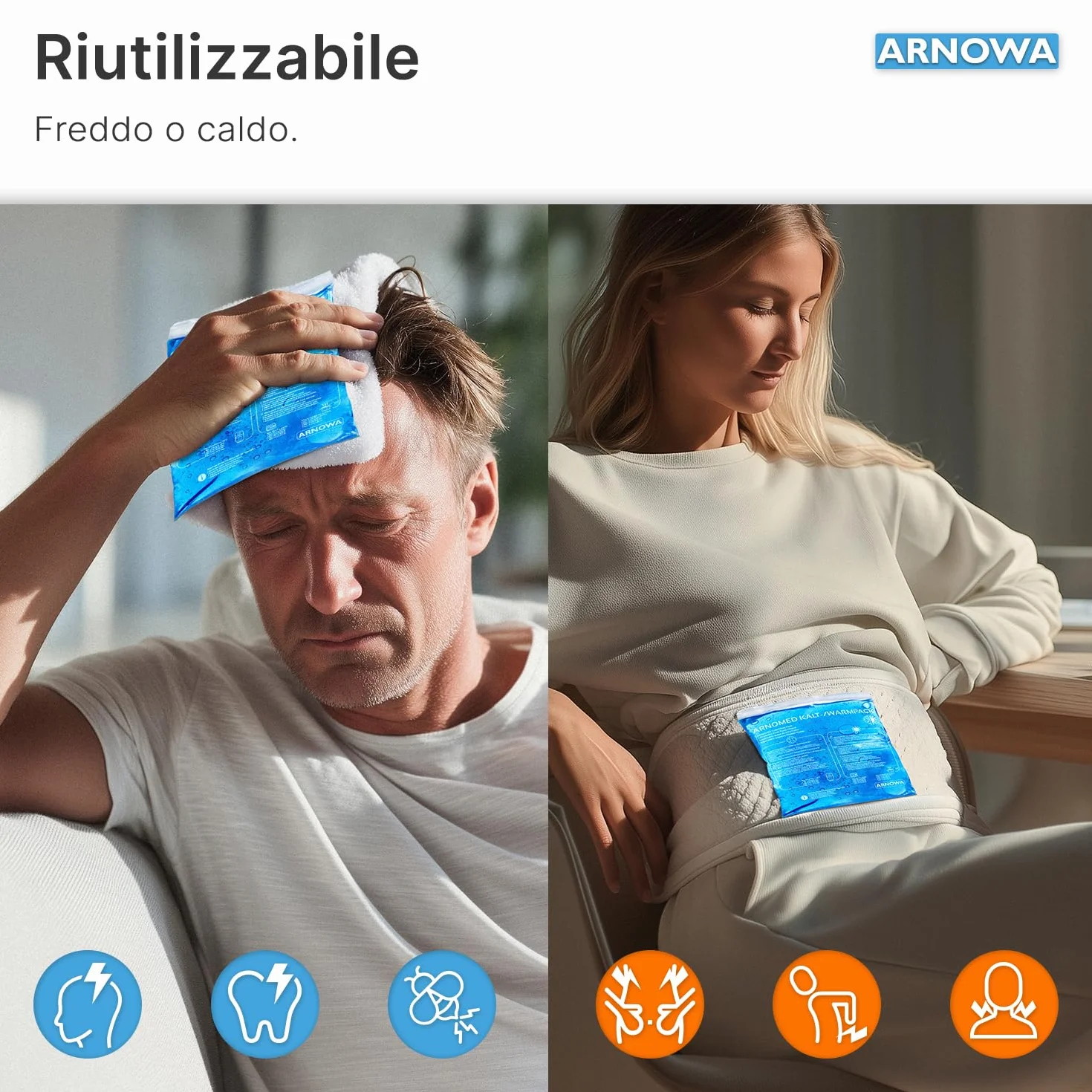 ARNOMED® Cuscinetti di gel di raffreddamento riutilizzabili, 2 pezzi taglie M, L e XL