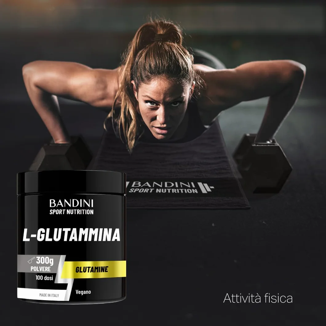 Bandini® L-Glutammina Pura in Polvere, Aminoacido utile per Esercizi Fisici ad Alta Intensità e per la Massa Muscolare, Glutammina 100% Vegan, Glutamine POWDER, Palestra e Sport, Confezione da 300g