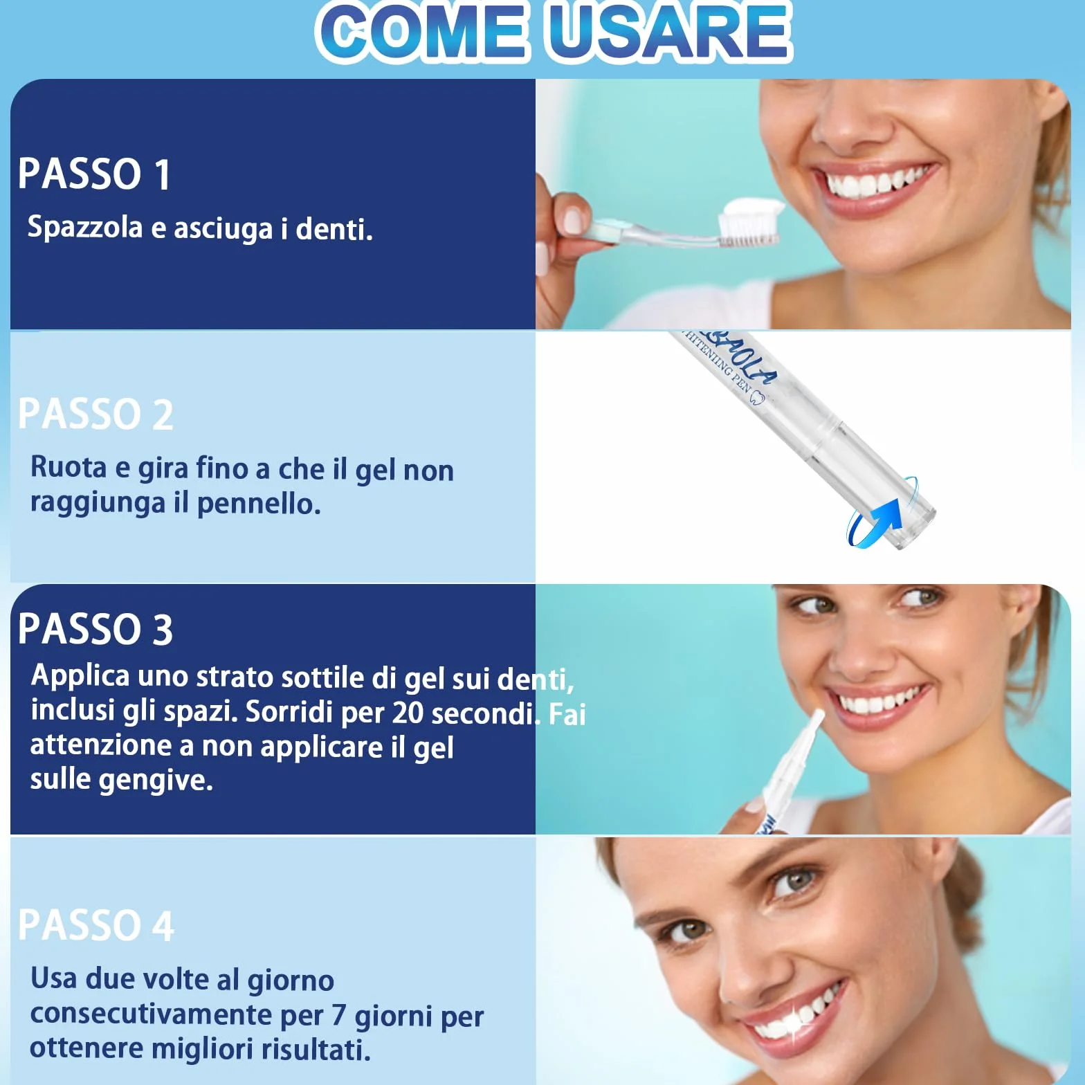 Profesjonalny zestaw penna sbiancante per denti (4 penne), gel sbiancante dentale, sbiancanti denti istantanei