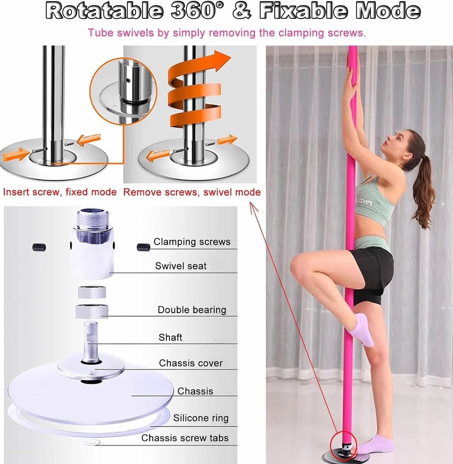 Bastone rotante a 360° statico 45 mm silicone per camera da letto studio fitness