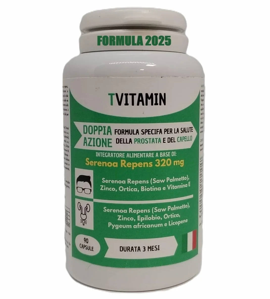 SERENOA REPENS Saw Palmetto 320MG 90 Capsule Integratore Prostata e Capelli Uomo anti DHT con Licopene, Pygeum Africanum, Zucca, Ortica, Zinco, Biotina e Vitamina E