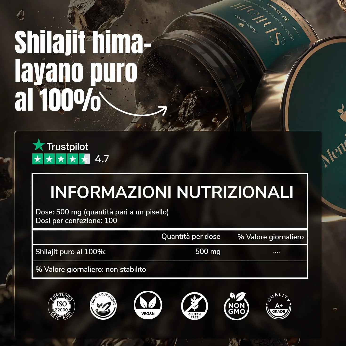 Himalayan Shilajit Resina Puro Originale 50 g | 100% Originale con Acido Fulvico e Acido Umico | Oltre 85 Minerali ed Oligoelementi | Vitalità ed Energia Naturale per Uomini