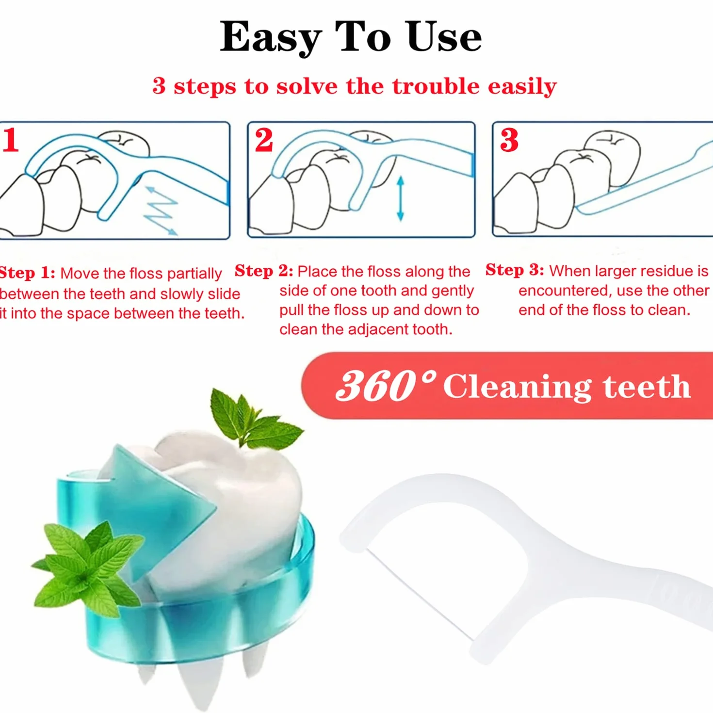 Filo interdentale per filo interdentale, filo dentale/dentale Flosser con design a Y, filo interdentale usa e getta (300 pezzi)