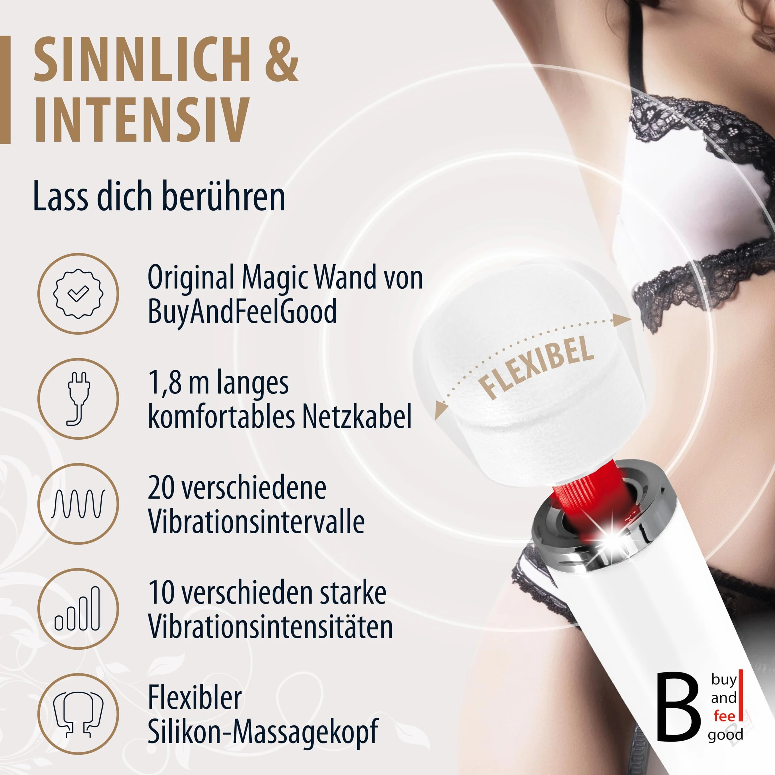 L'ORIGINALE di "BuyAndFeelGood" massaggiatore vibratori a bacchetta magica con 20 Vario/10 Velocità - Vibratore clitorideo per Lei con Stimolazione del Clitoride - bianco