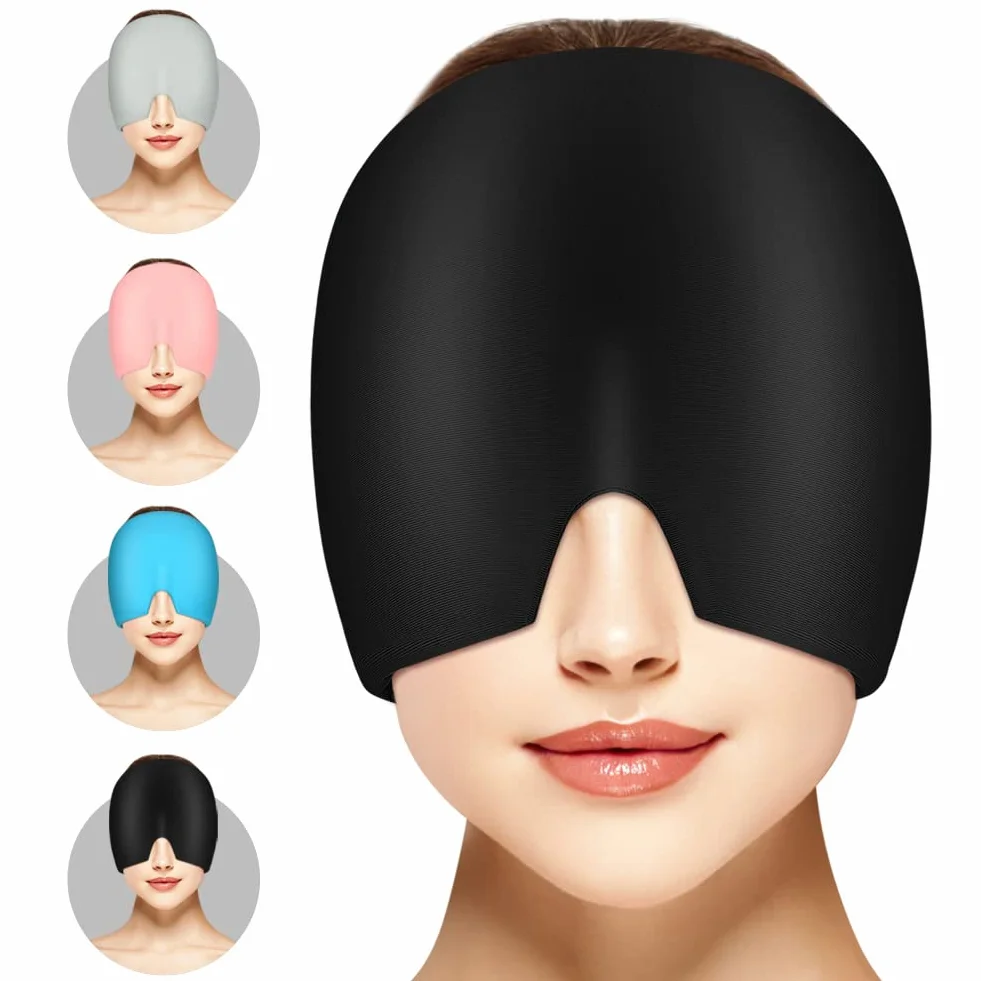 ACWOO Cappello per Emicrania, Riutilizzabile Cappello Mal di Testa Gel Ghiaccio, Confortevole Cuscinetti Terapia Caldo/Freddo per Alleviare L'emicrania, Occhi Gonfie e Sinus Stress (Nero)