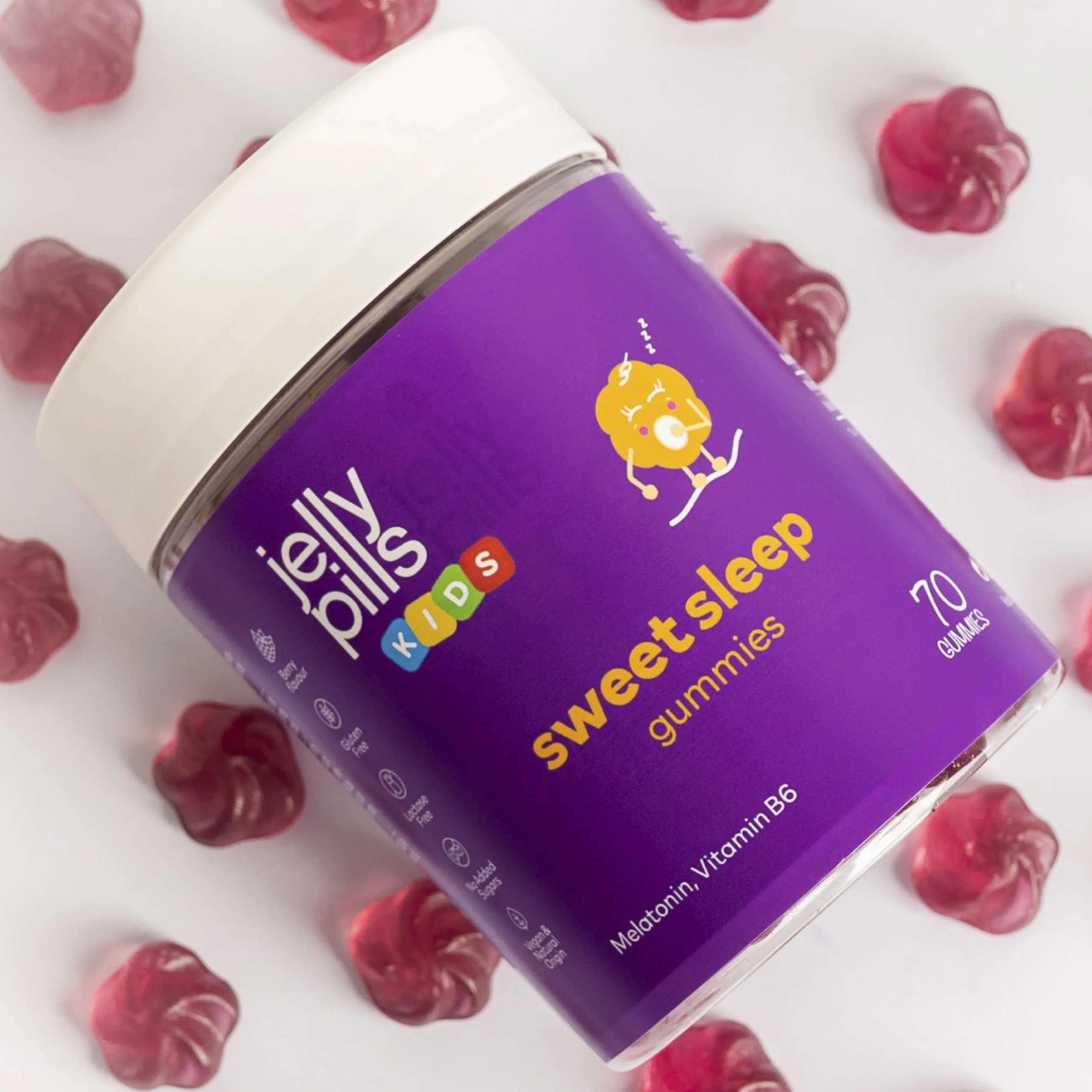 Melatonina Bambini 0,5 mg + Vitamina B6 70 Gummies Vegane Senza Zuccheri Gusto Frutti di Bosco