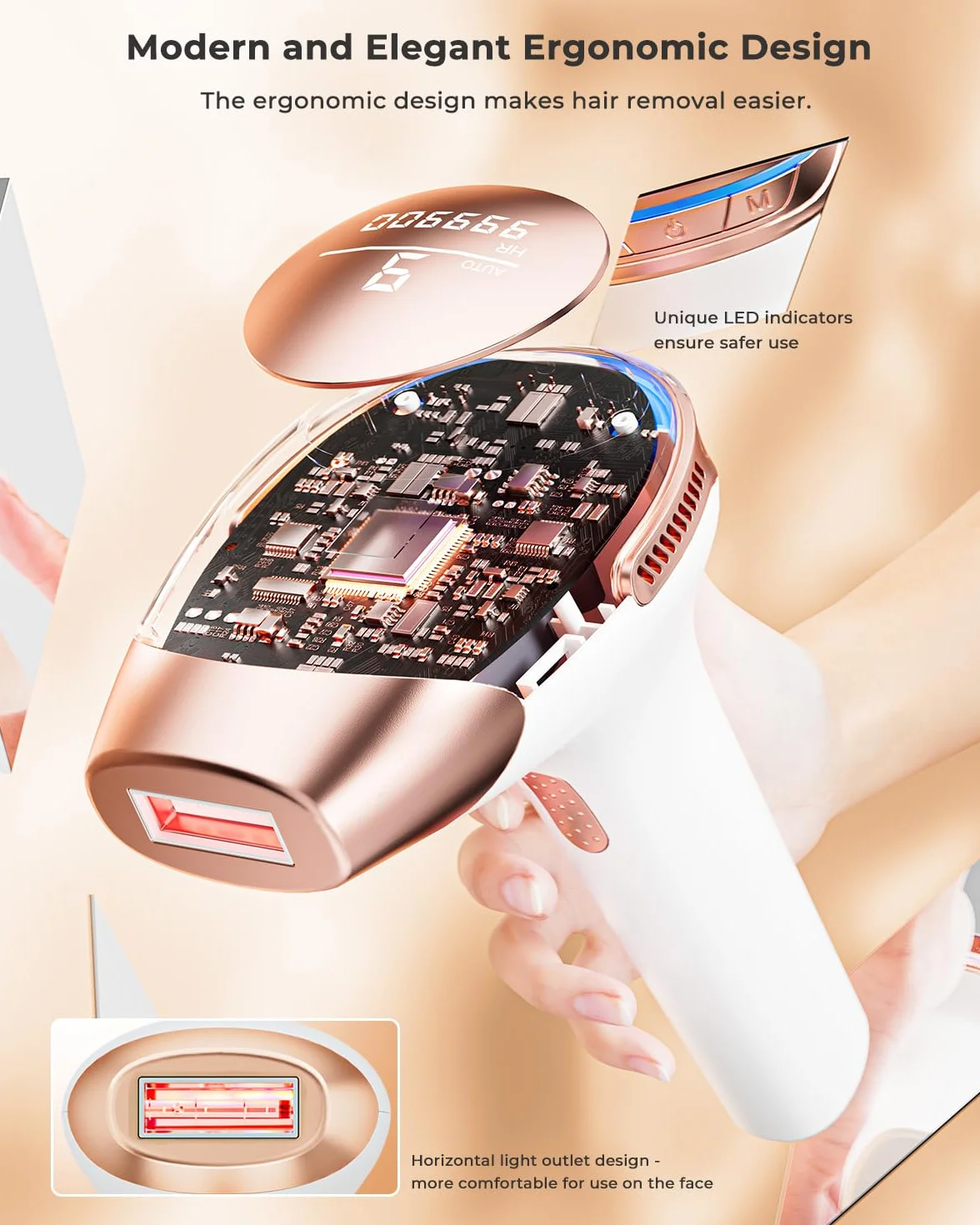 IPL Epilatore Luce Pulsata, 3 in 1 Laser Epilatore a Luce Pulsata Efficiente 600NM-1200NM Laser Depilazione, 9 livelli di Energia, 999,900 Luce Pulsata per Donne, Viso, Ascelle, Corpo