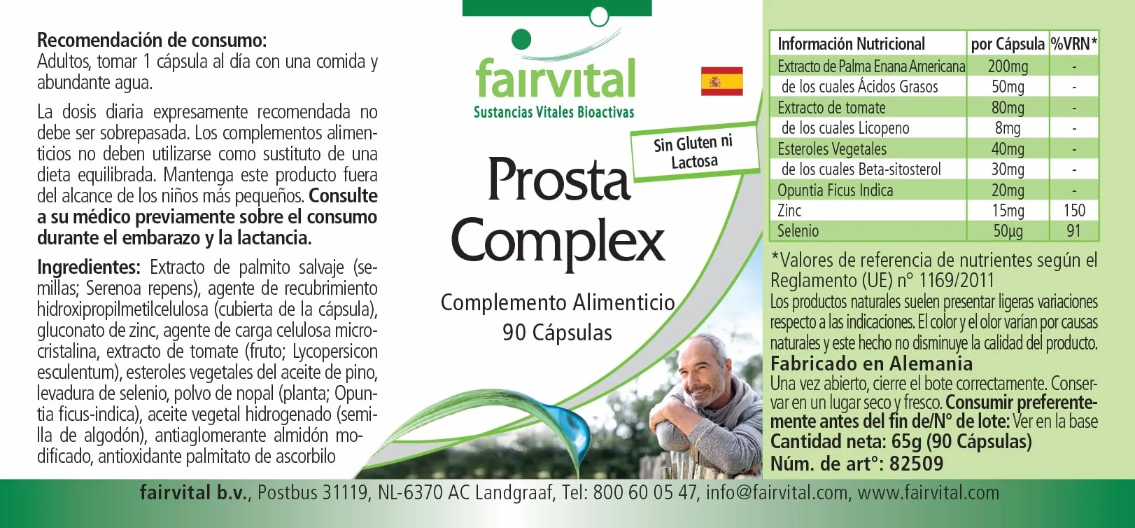 Fairvital Prosta Komplex 90 capsule alto dosaggio con selenio, zinco, palma nana, licopene, beta-sitosterolo e opuntia