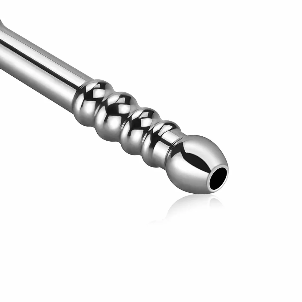 Roluck Dilatatore dell'uretra Sonde dell'uretra cave in acciaio inossidabile Dilatatore dell'uretra con decorazione del teschio e plug per il pene a più perle per la masturbazione maschile