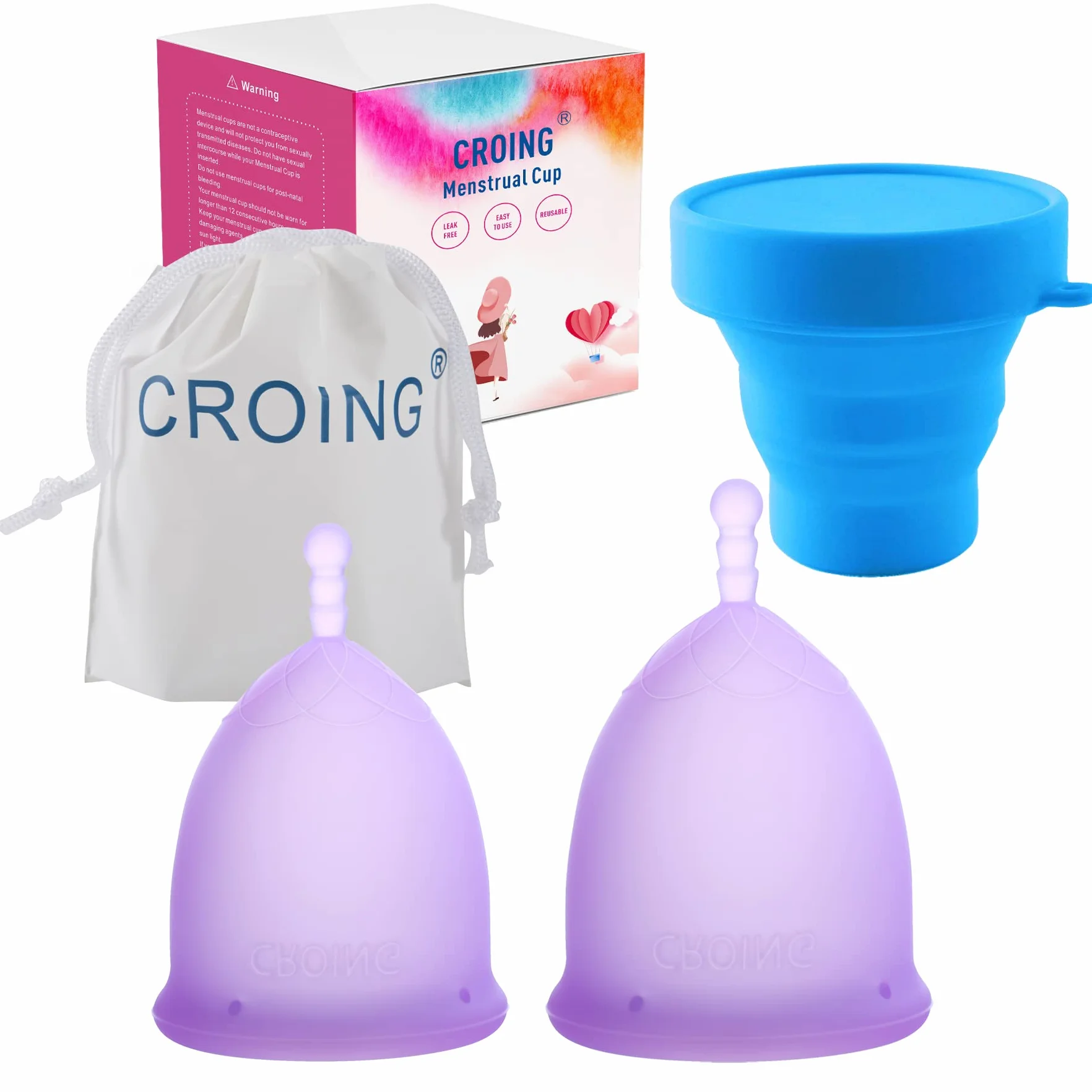 CROING 𝗖𝗼𝗽𝗽𝗲𝘁𝘁𝗮 𝗠𝗲𝘀𝘁𝗿𝘂𝗮𝗹𝗲 Coppetta Mestruale 2 Pezzi (Viola)