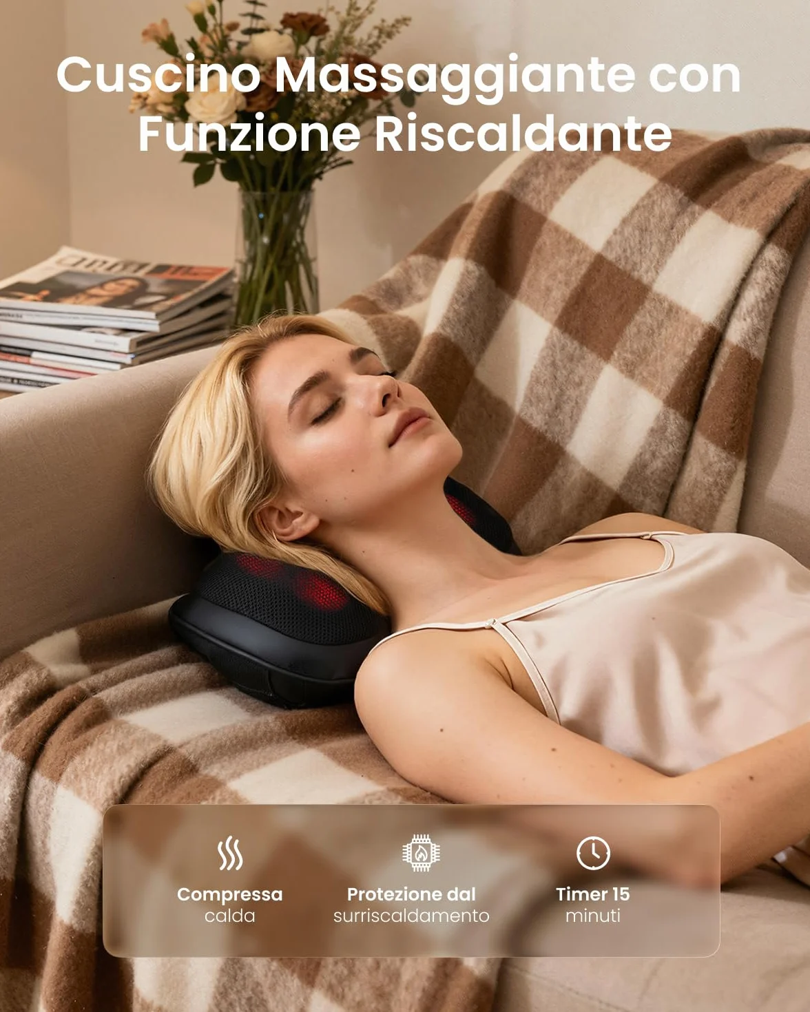 RENPHO Massaggiatore Schiena e Collo, Massaggiatore Cervicale con 3 Velocità, 3D Shiatsu Massaggiatore Cervicale, Cuscino Massaggiante con Riscaldamento, Massaggio Muscolare, Uso a Casa Ufficio