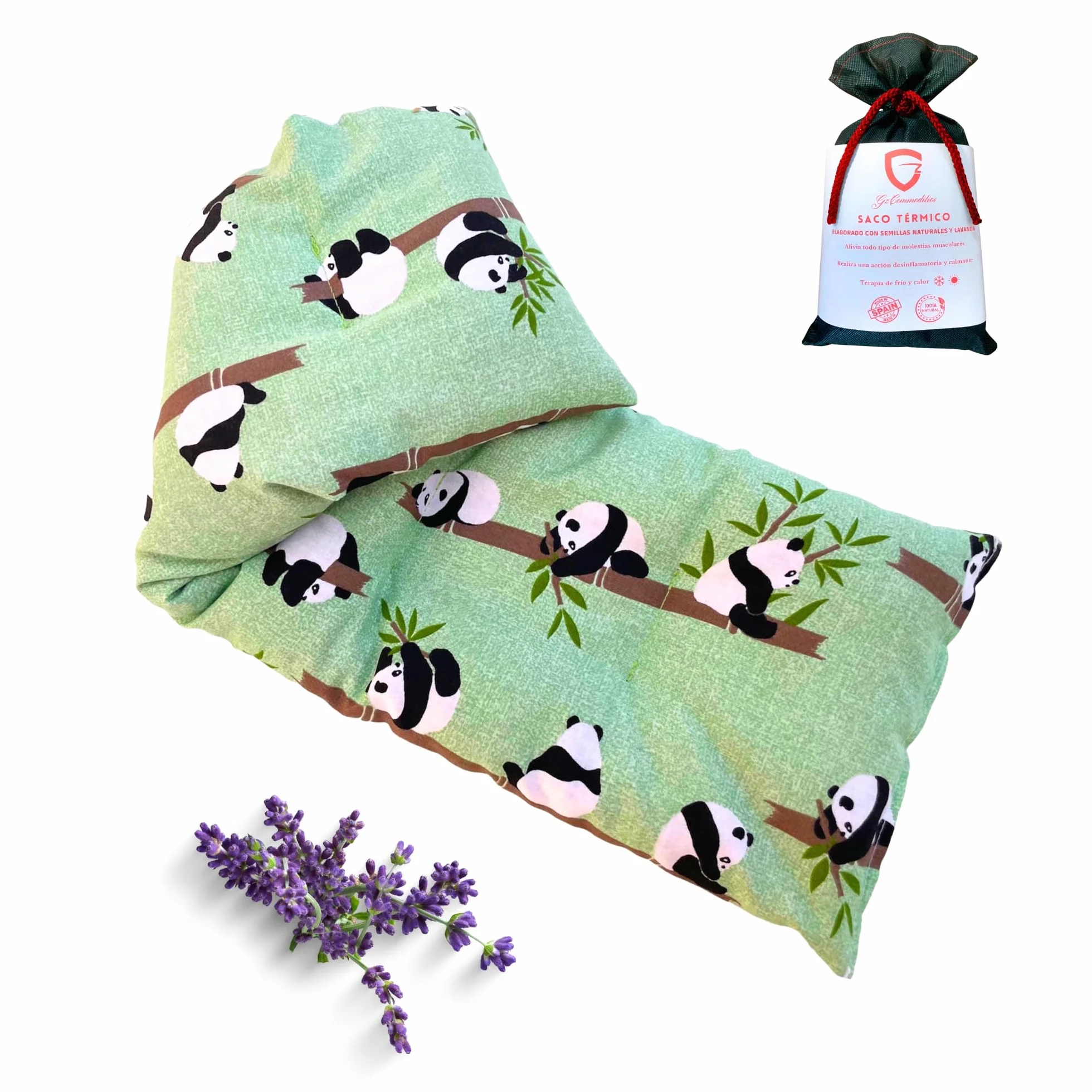 Cervicale Termico di Grano e Lavanda - Sacco per Semi a Microonde 100% Cotone - 47 x 15 cm - Borsa Cuscino Con Aroma Caldo e Freddo Multiuso per Piedi, Letti e Lombari