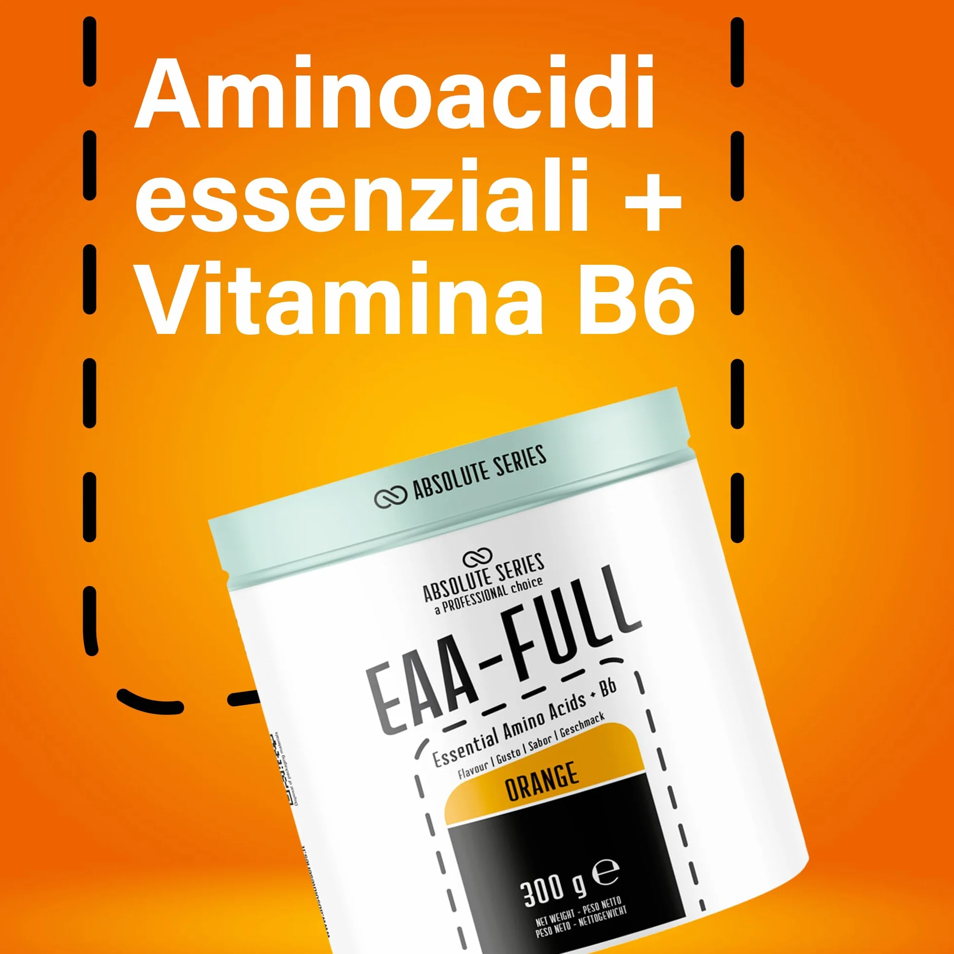 anderson Aminoacidi Essenziali – Arancia 3/8 bcaa ramificati + vitamina B6 – 300g, in polvere 0 zuccheri aggiunti, senza glutine, absolute series EAA-FULL – made in italy