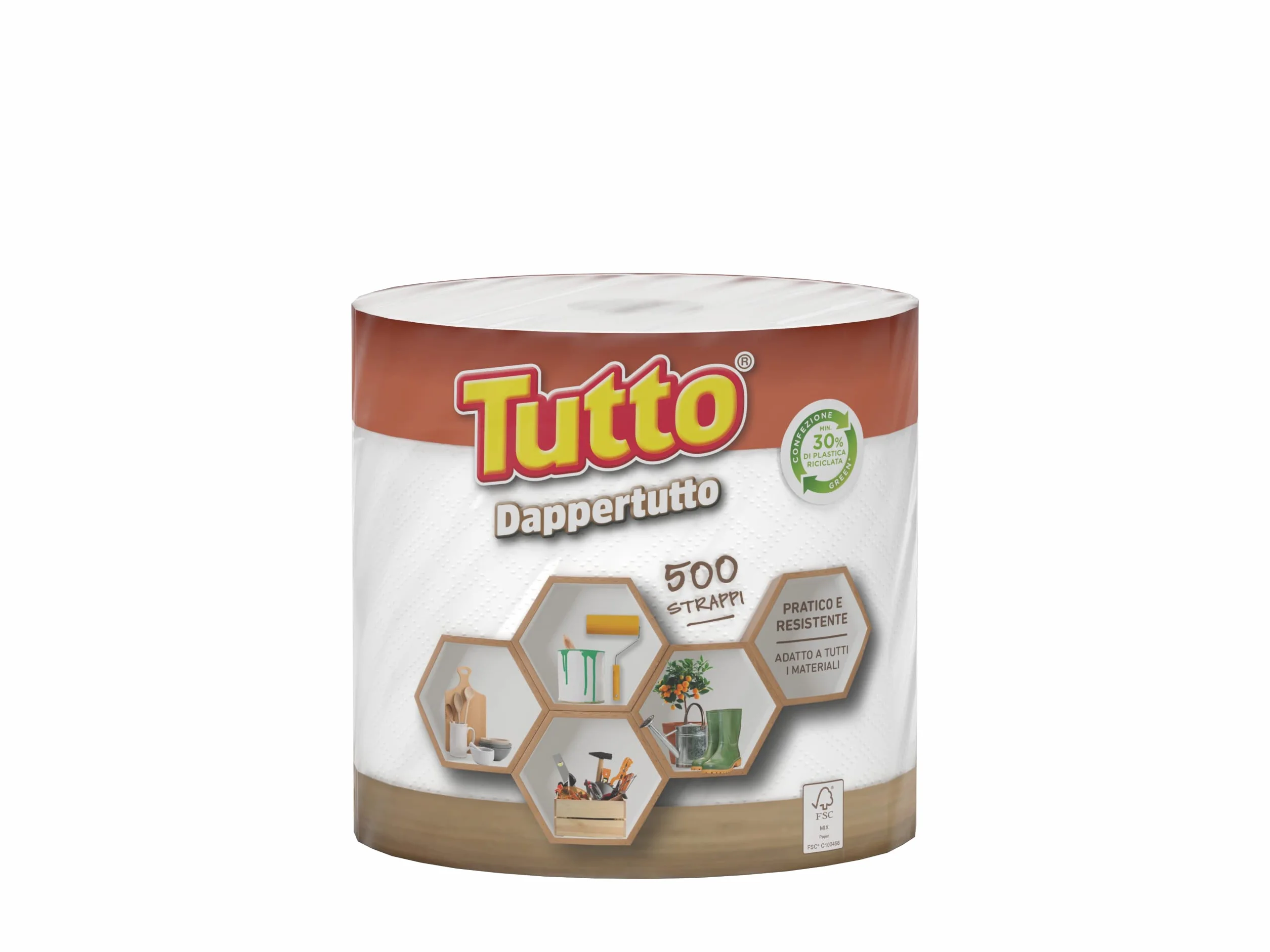 Tutto Asciugatutto Bobina Dappertutto, 1 Rotolo di Carta Multiuso, 2 Veli, 500 Strappi, Extra Assorbente, Made in Italy