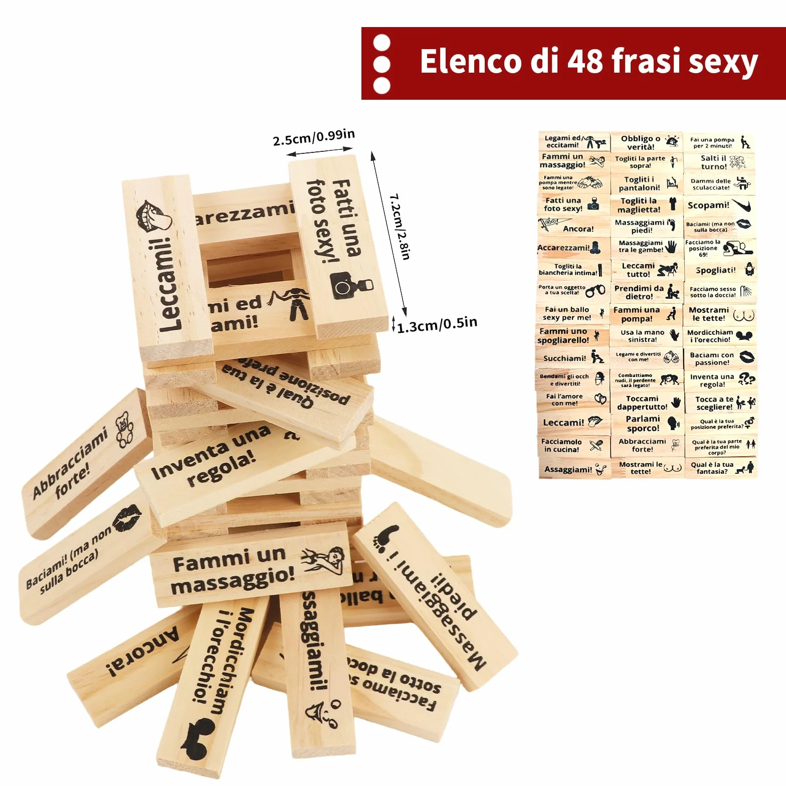 Yoedge 48 pezzi Italiano Gioco Super Naughty Block Tower-Giochi di Torre Della Lussuria,Erotiici Coppie per Adulti, Giochi hot per coppie adulti,Torre a Blocchi di Coppi