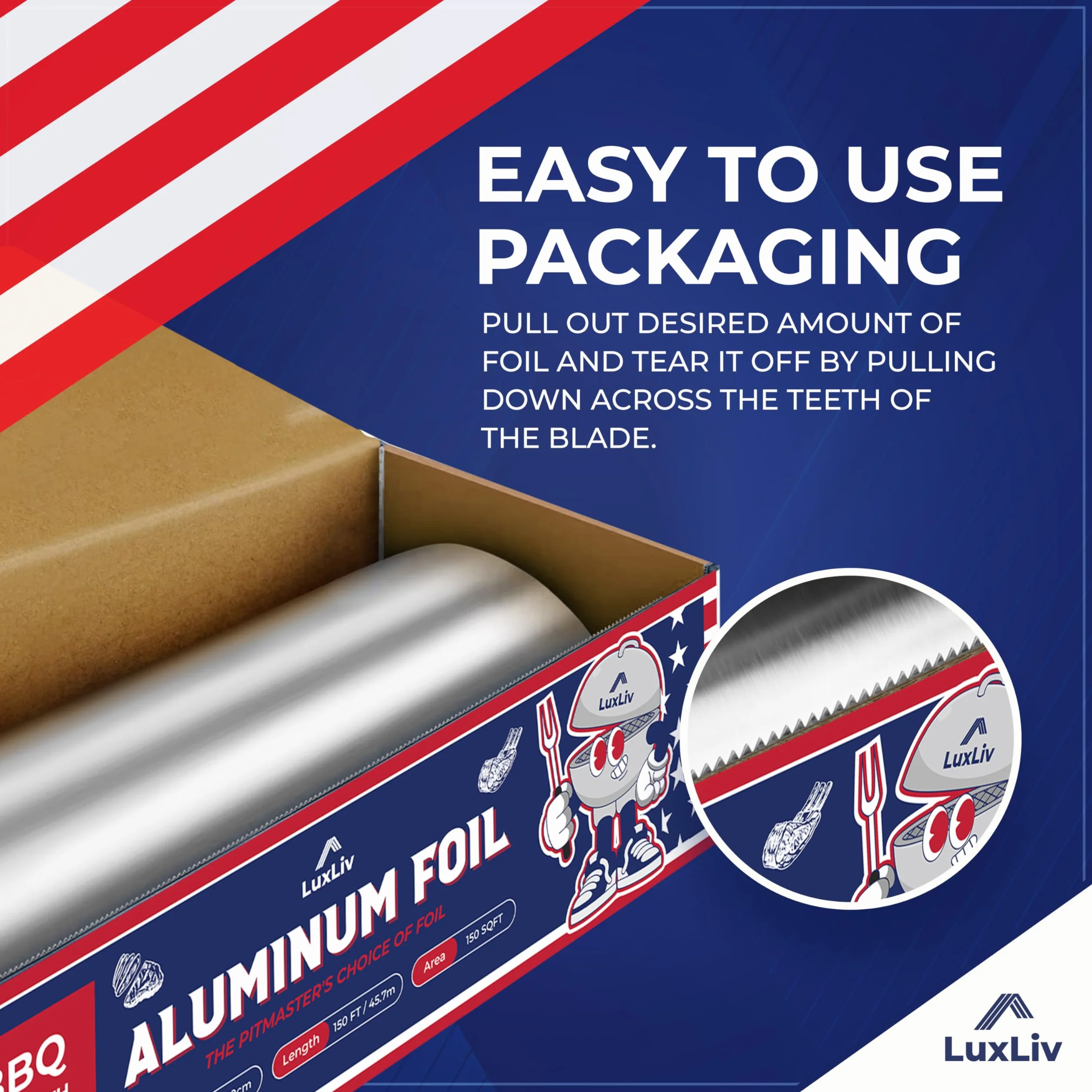 LuxLiv® Rullo di Carta Alluminio Pesante per BBQ 12 pollici x 150 piedi Grado Extra Spesso Resistente