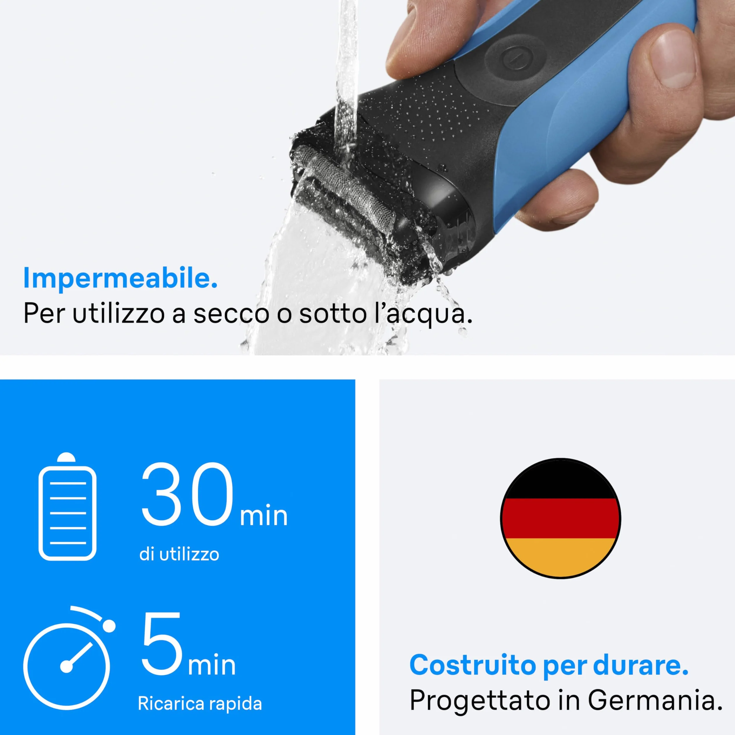 Braun Serie 3 Rasoio Elettrico Barba Wet&Dry 3 Lame Flessibili 310S Blu
