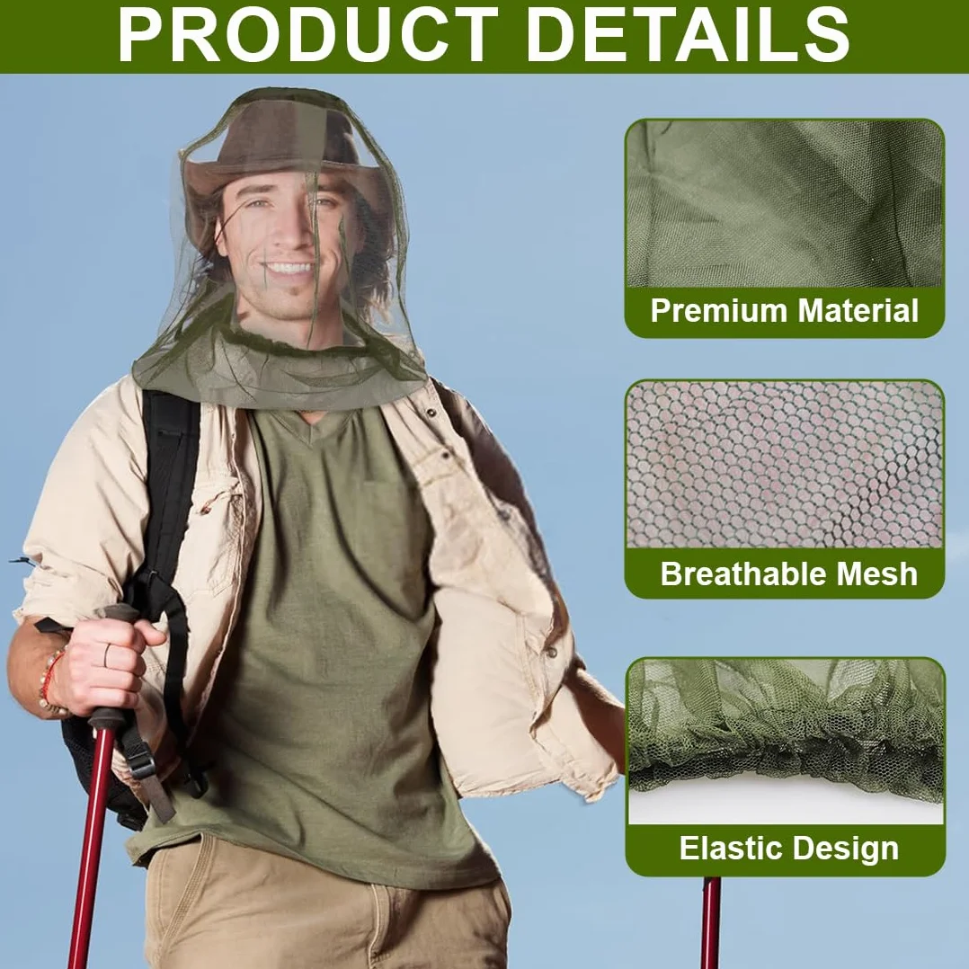 Cappello Zanzariera Testa in Rete Anti-Zanzara Protezione Viso Campeggio Pesca