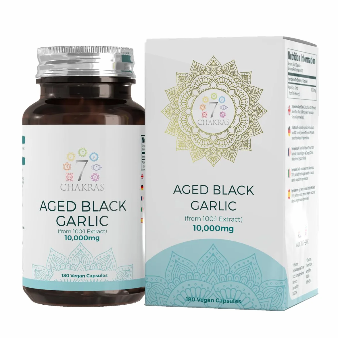 7C Aglio Nero | 180 Capsule Aglio Nero ad Alta Potenza - 10.000mg Estratto D’aglio per Capsula | Integratore Black Garlic Inodore | Non-OGM, Senza Glutine e Allergeni | Prodotto nel Regno Unito