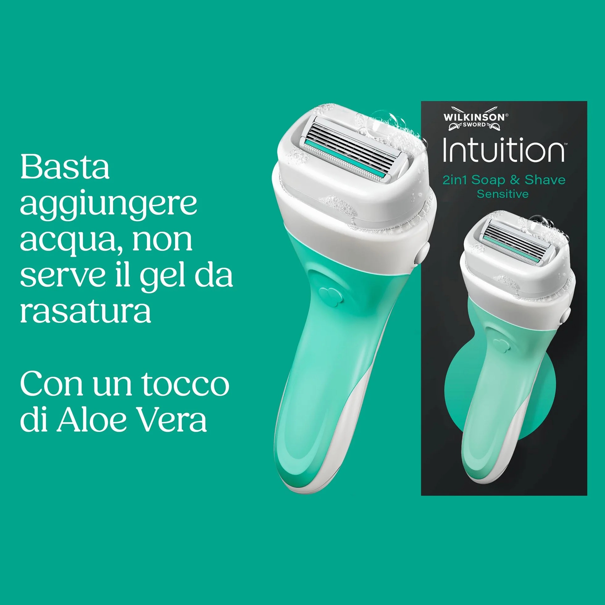 Wilkinson Sword Intuition 2in1 Soap & Shave per pelli sensibili rasoi da donna, manico rasoio da donna e 1 ricarica