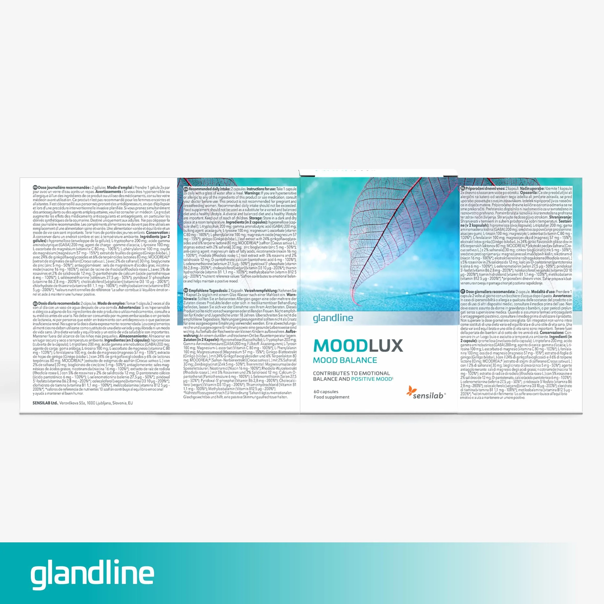 MoodLux Integratore per l’Umore Zafferano Rodiola Ginkgo L-Tirosina Magnesio Selenio 60 Capsule Sensilab