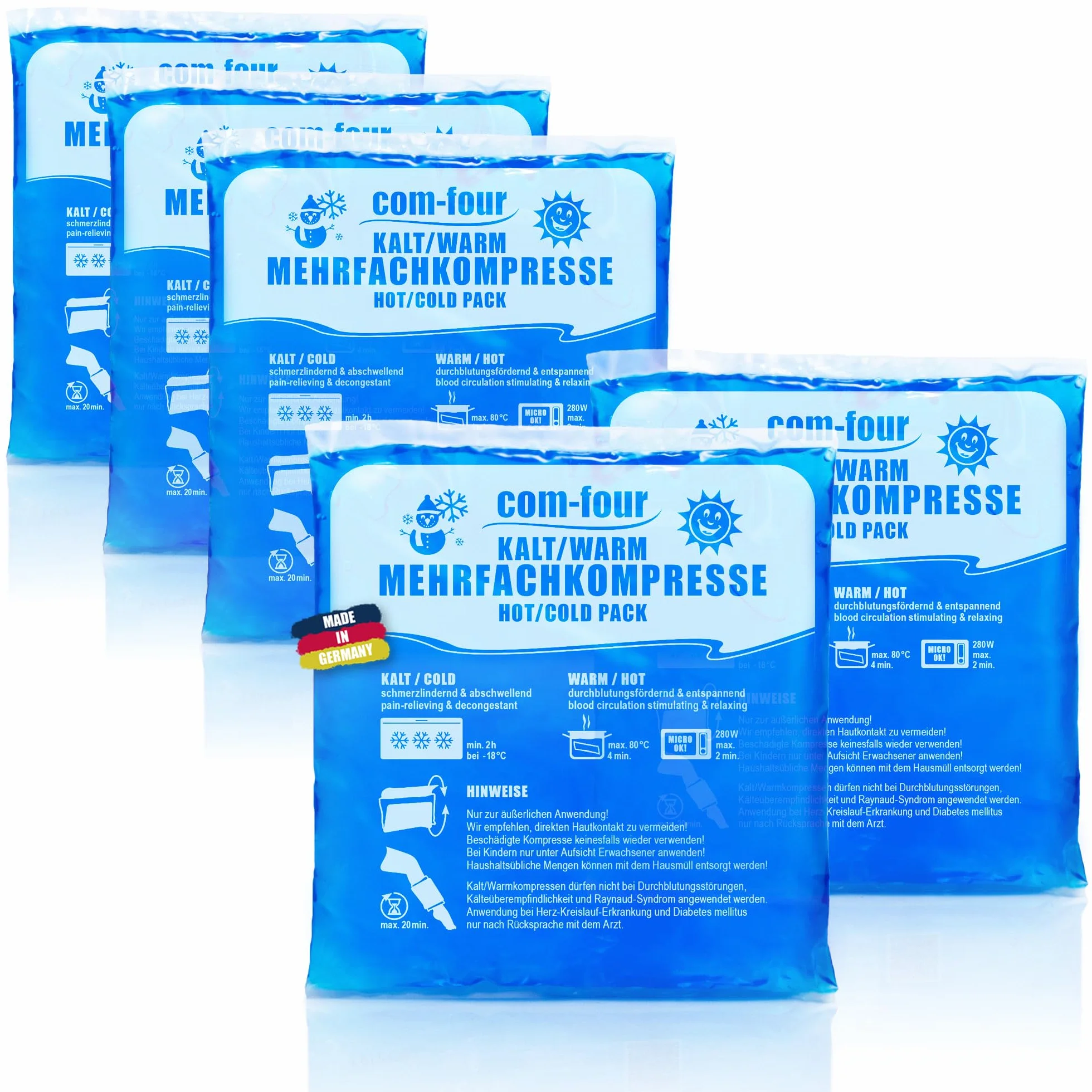 Compressa Multiuso 14x13 cm 5 Pezzi Impacchi Gel Fredde Calde Riutilizzabili Made in Germany