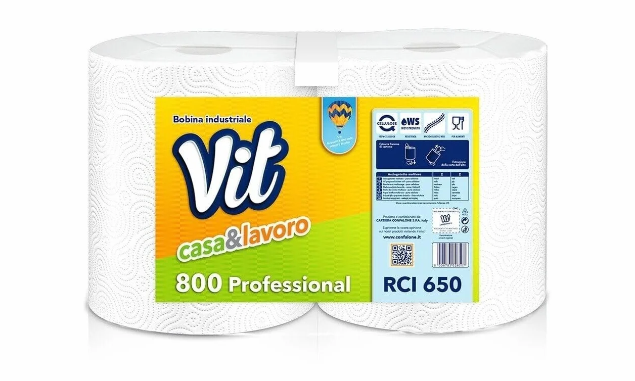 Rotoloni Industriali Pura Cellulosa 2 Veli 1600 Strappi 2kg Asciugatutto Bobine