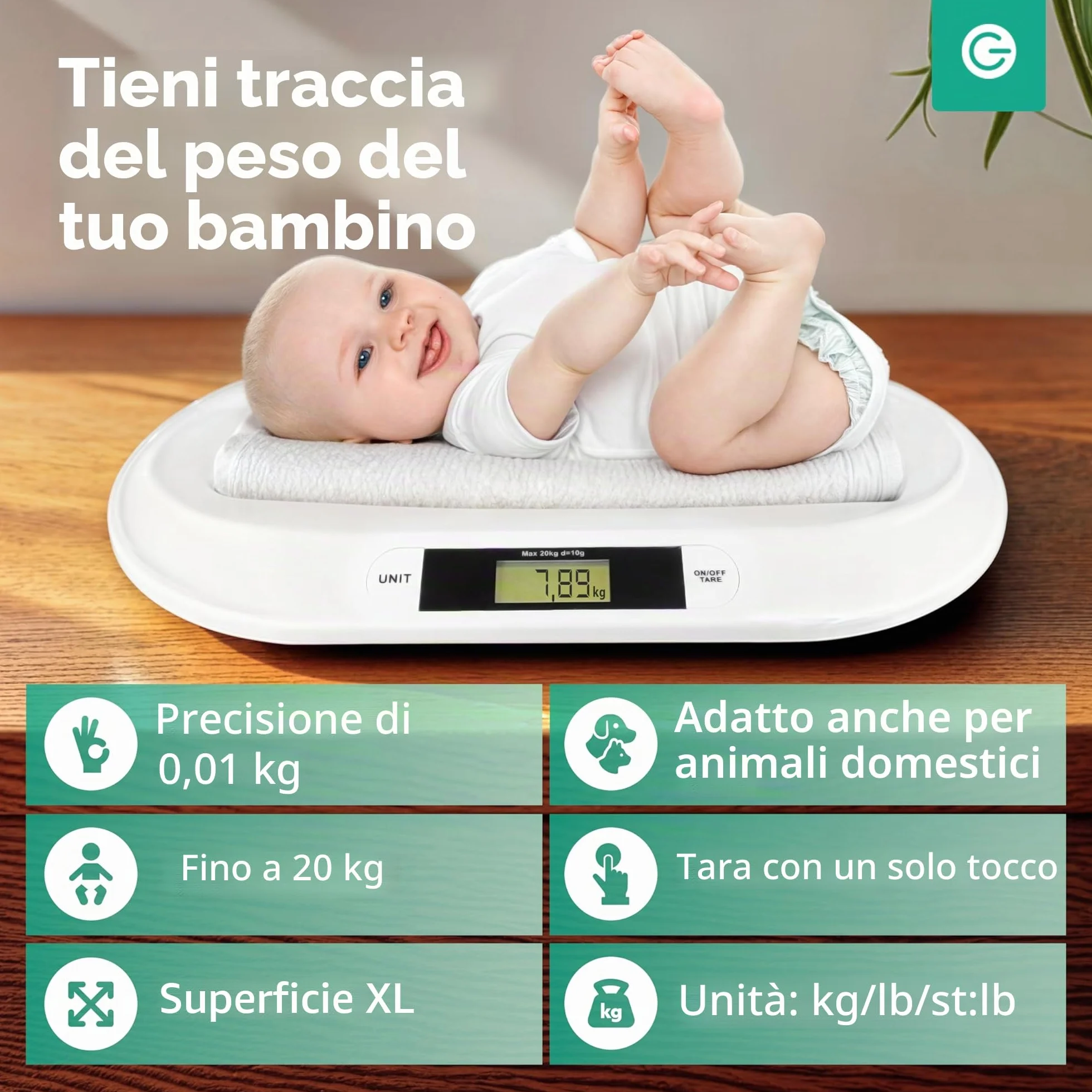 Silvergear Bilancia Digitale per Neonati 20 kg LED Bianco 54,5x31,5x3,5 cm