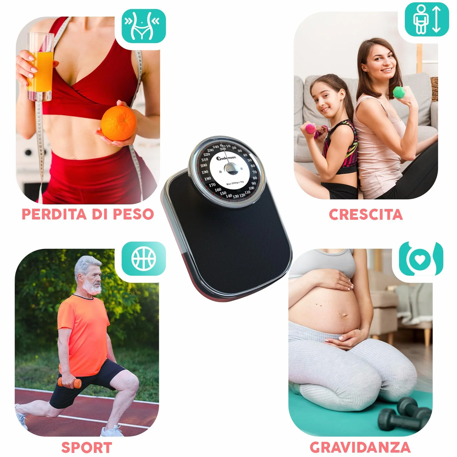 Adamson A28 Bilancia Pesapersone Meccanica, Analogica, Fino a 250 kg, Piedini Anti Scivolo – Durevole, Accurata e precisa – 20 Anni di Garanzia – Per la tua casa – Camera da Letto e Bagno – NUOVA