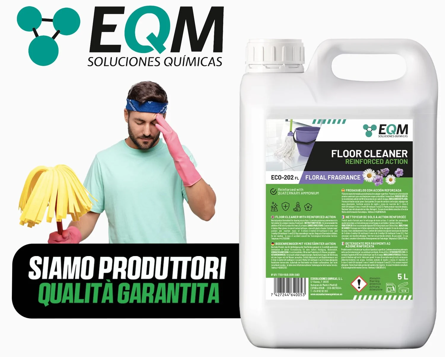 Detergente per Superfici Multiple ECO-202 5L Alta Capacità Sgrassante Deodorante Aroma Floreale