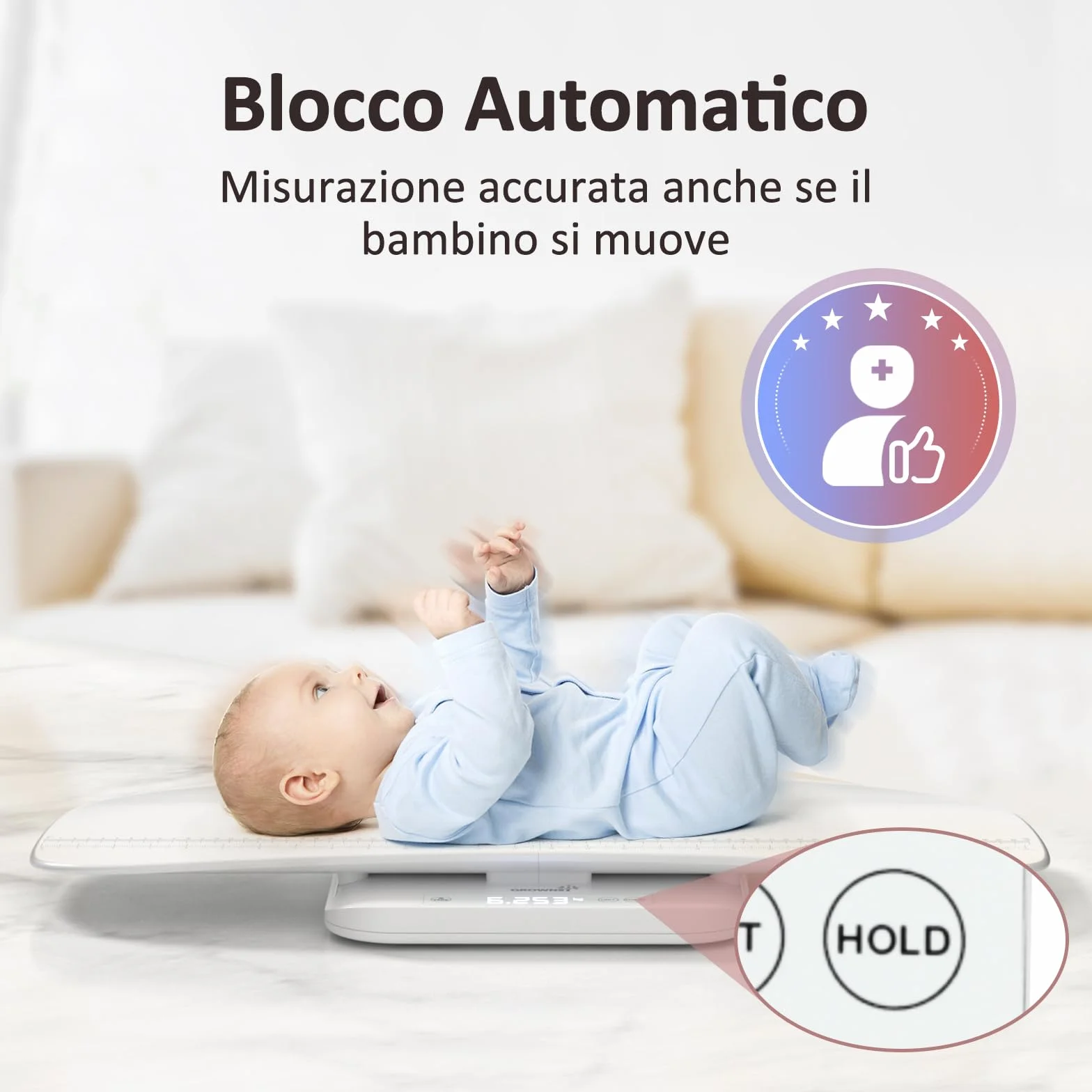 Grownsy Bilancia Neonato Digitale 150 kg Display LCD Misurazione Altezza 70 cm