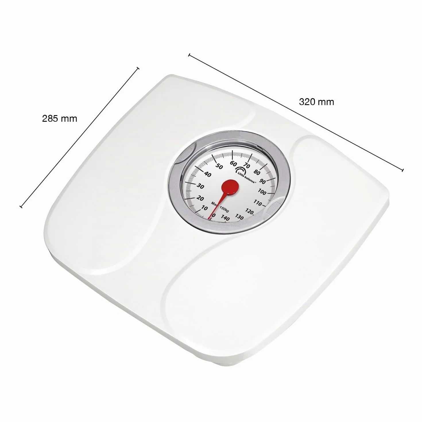 LITTLE BALANCE 8935 Confort 150, Bilancia pesapersone meccanica, Bilancia con schermo XL, Forma compatta, 150 kg, Bianco