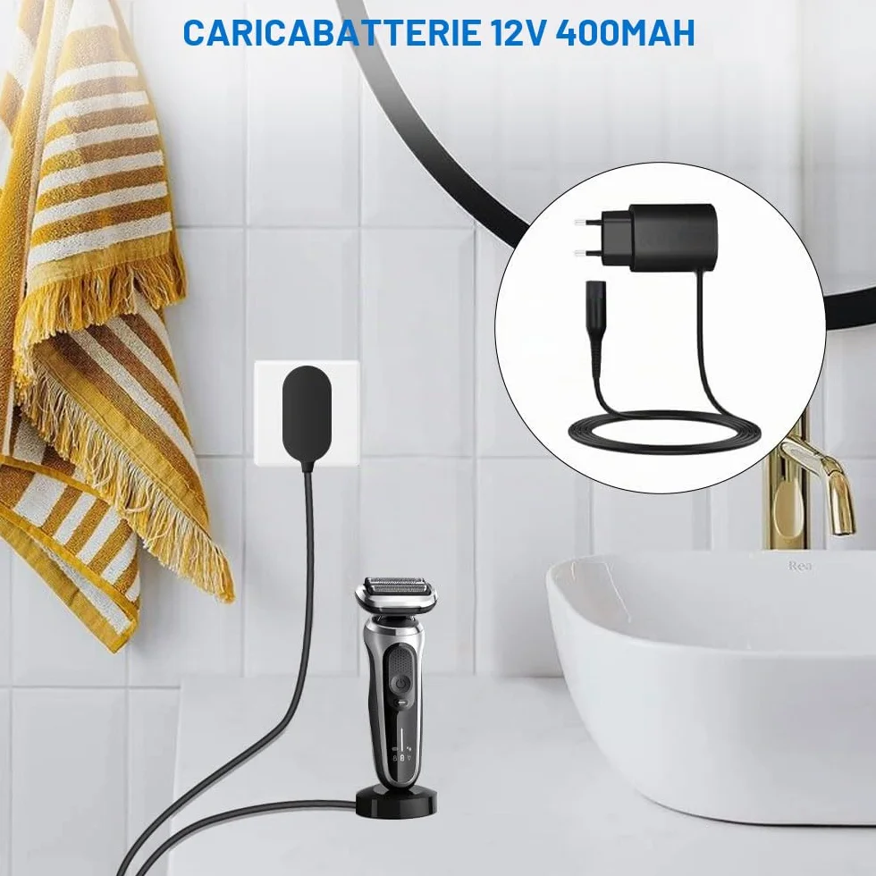 Caricabatterie 12V 0.4A per Braun Rasoio Elettrico Serie 9 7 5 3 1, Cavo di Ricarica Sostituzione