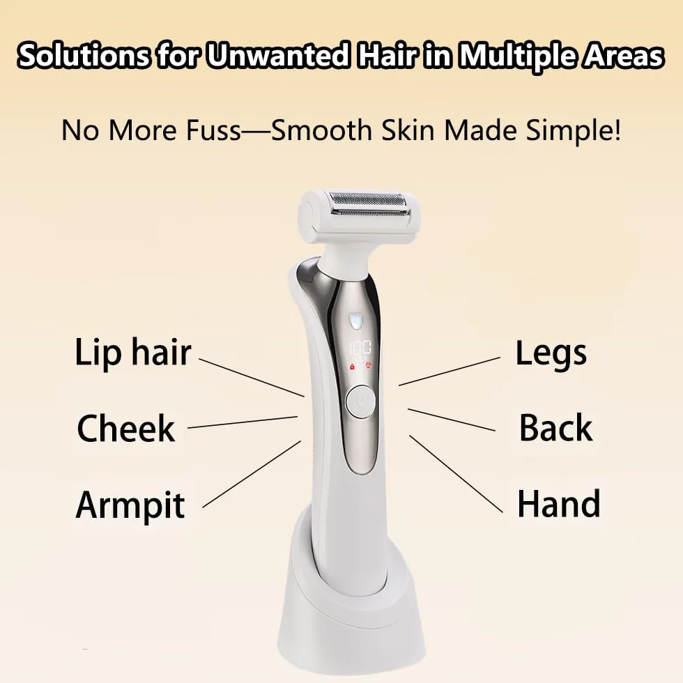 Rasoio Elettrico Donna, 3 in 1 Epilatore Elettrico Donna Senza Fili per corpo, gambe, peli pubici e viso, IPX6 impermeabile e USB ricaricabile, Bianco