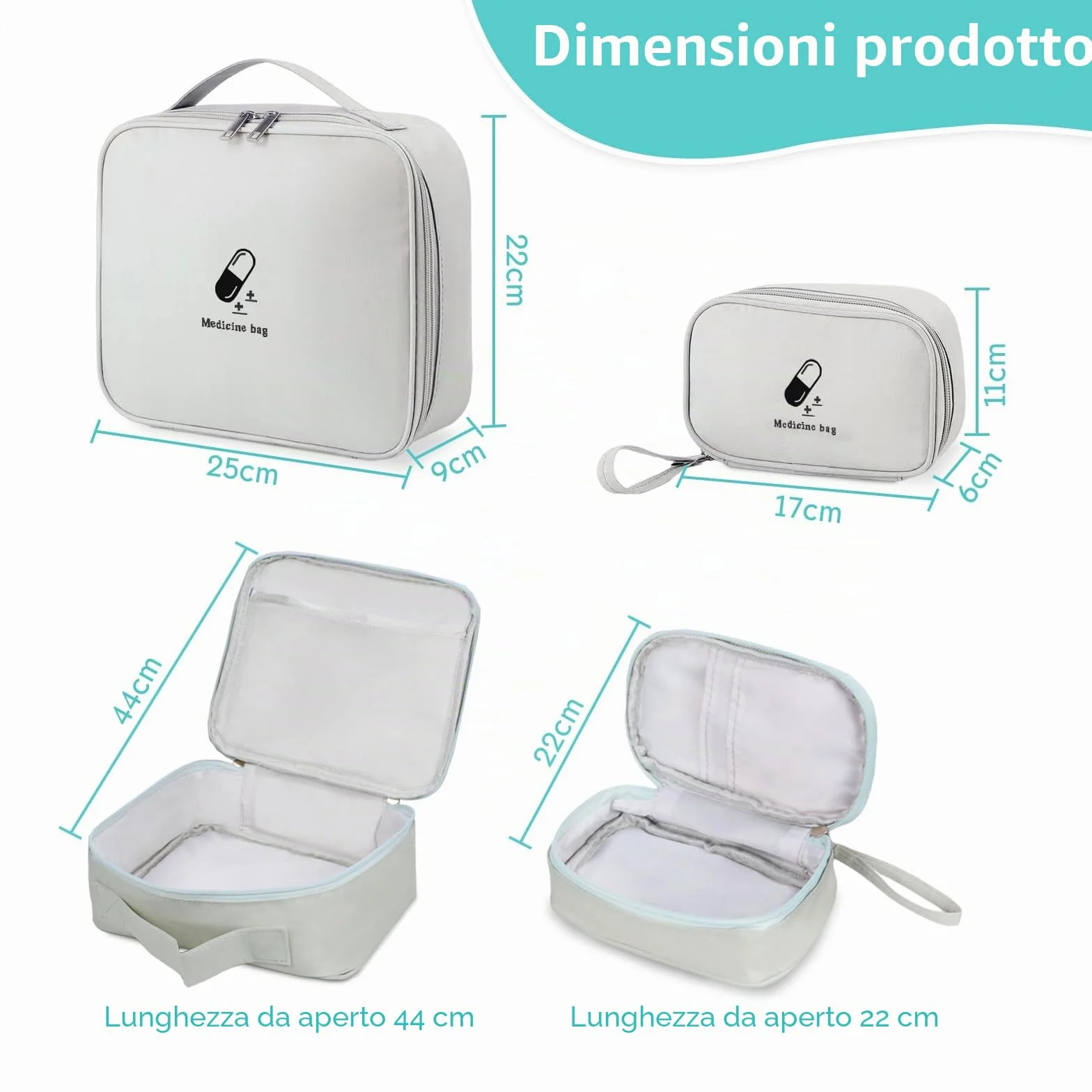Kit Pronto Soccorso Da Viaggio 2 Pezzi, Cassetta Primo Soccorso, Borsa Medico, Grigio