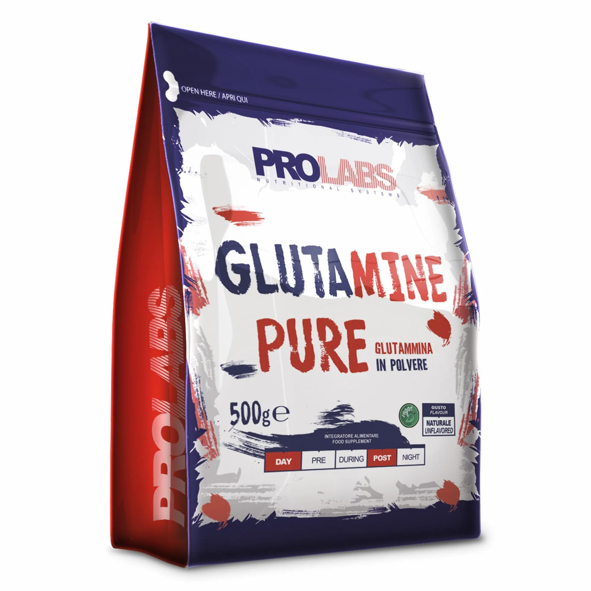 PROLABS – Glutammina in Polvere Solubile GLUTAMINE PURE, Integratore 100% Vegan Purissimo per Recupero, Rigenerazione e Mantenimento Massa Muscolare - Integratori Post Workout, Gusto Neutro, 500gr